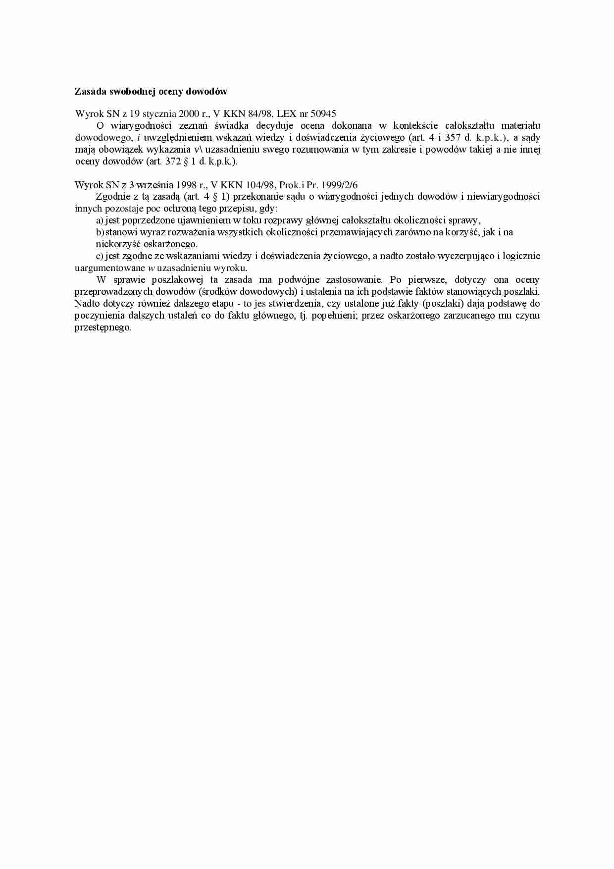 Zasada swobodnej oceny dowodów- opracowanie 2 - strona 1