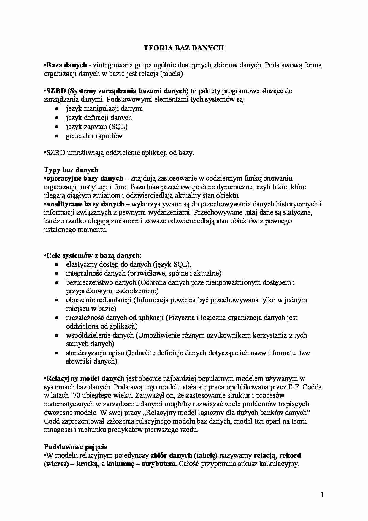 Teoria baz danych ćwiczenia - strona 1