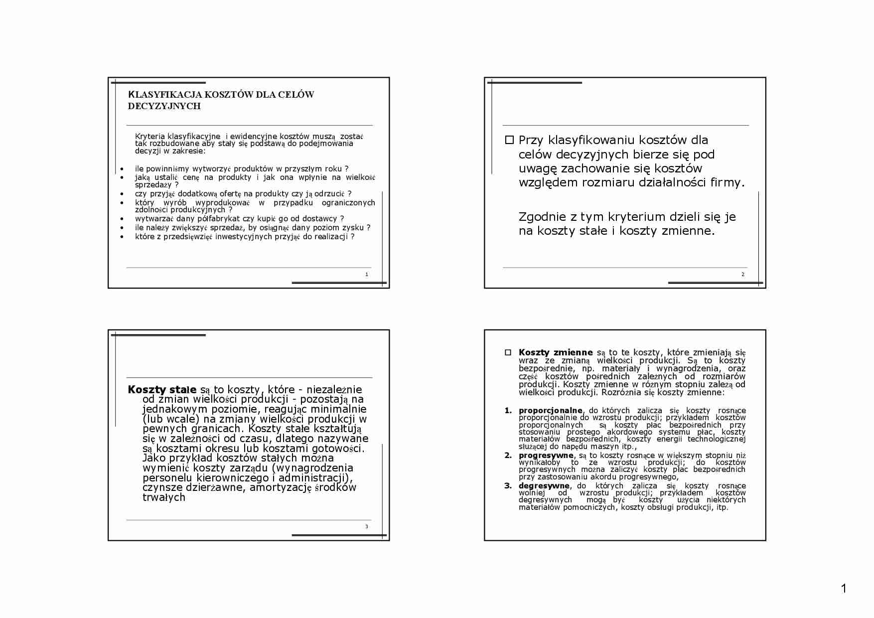 Rachunek kosztów wykłady - Cele decyzyjne - strona 1