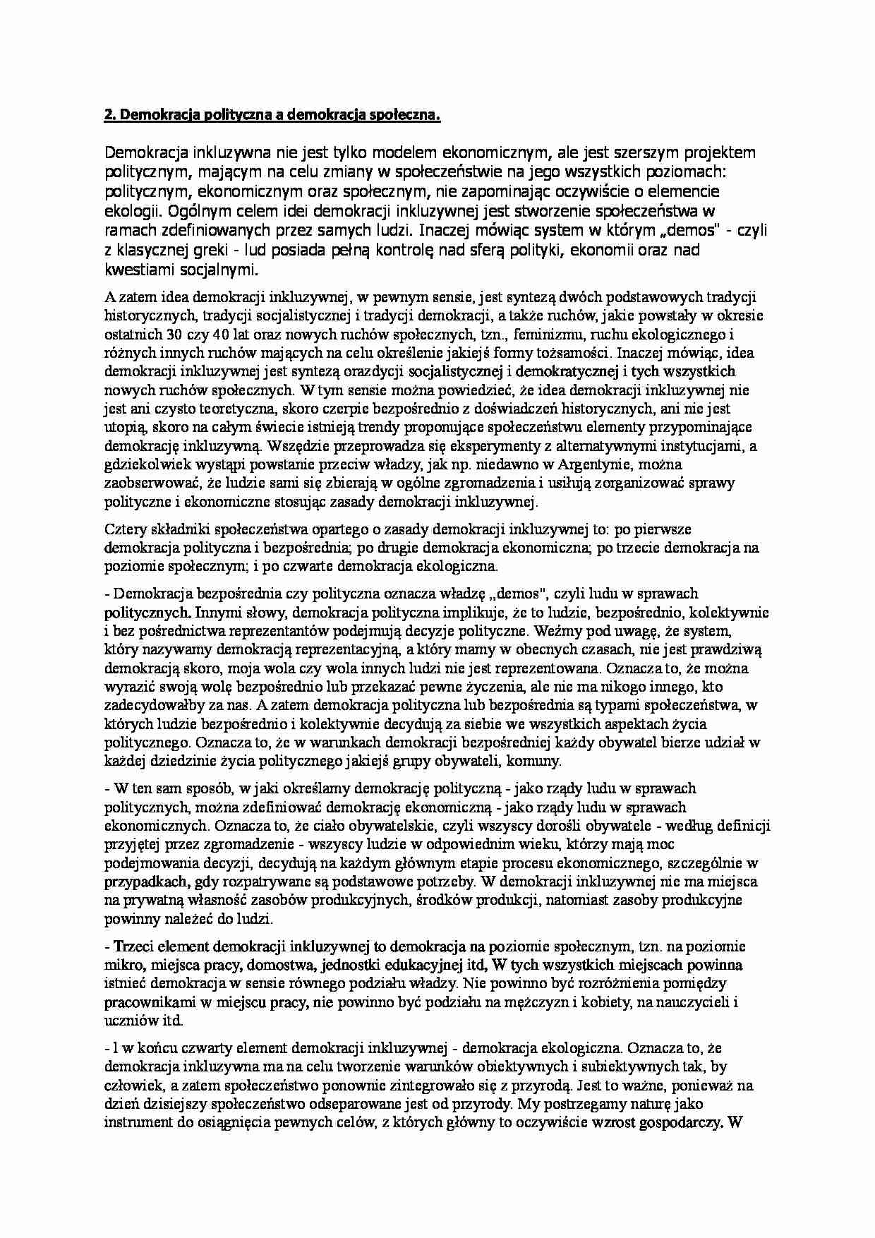 Demokracja polityczna a demokracja społeczna - omówienie - strona 1