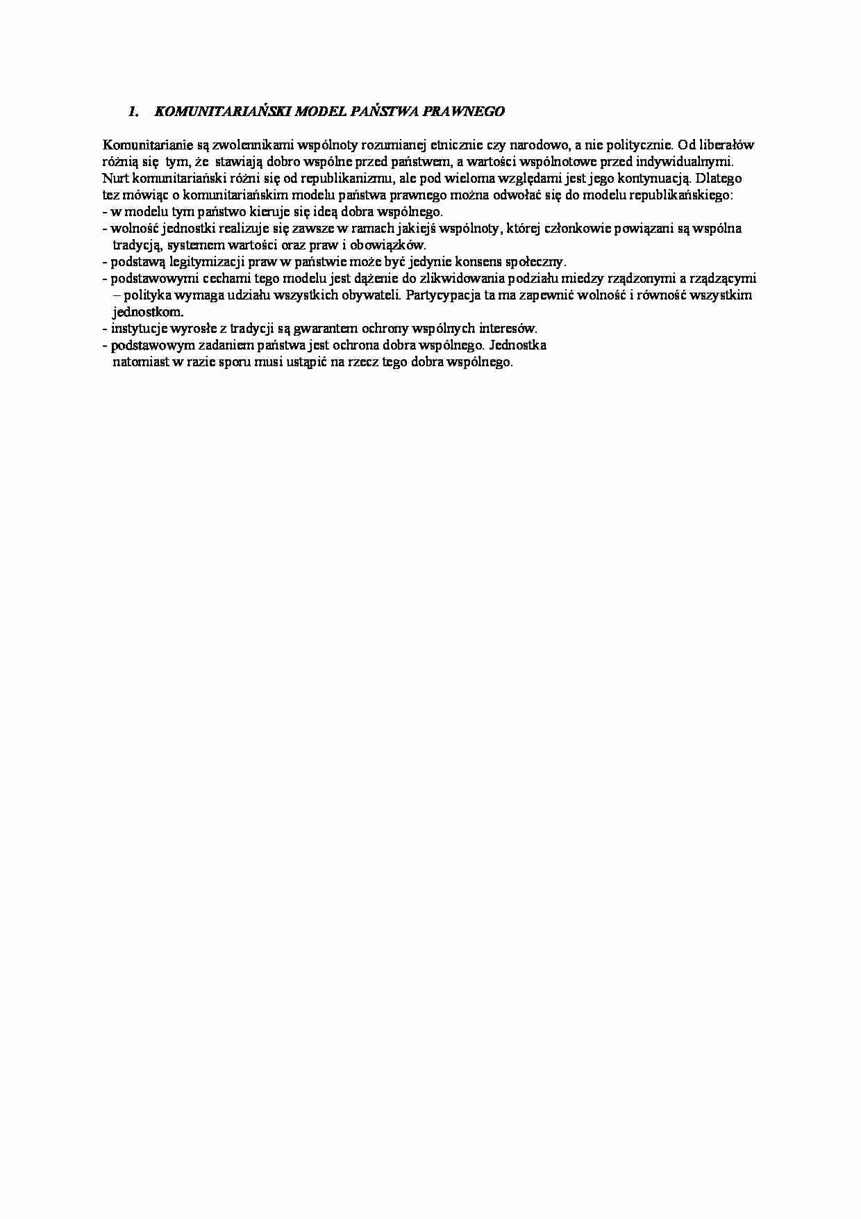 Komunitrariański model państwa prawnego - omówienie - strona 1