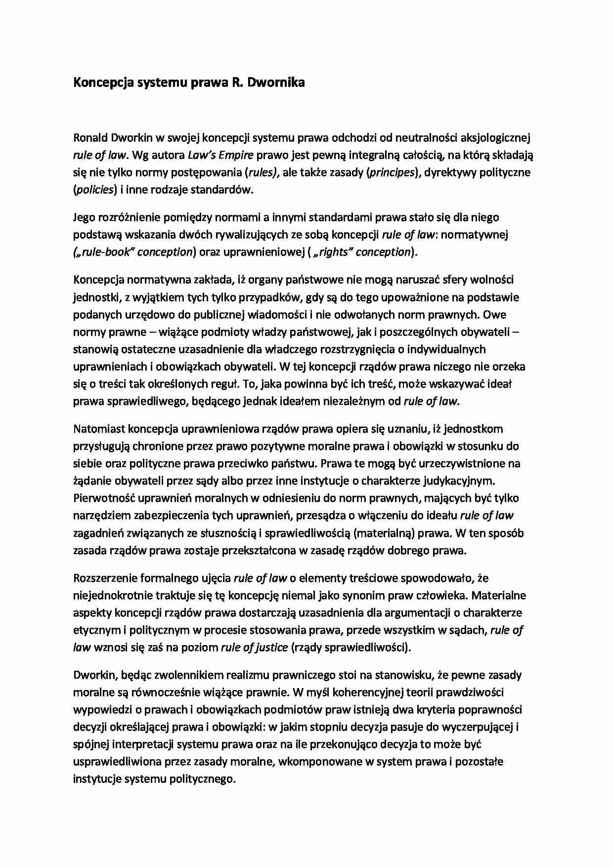 koncepcja systemu R. Dworkina - omówienie - strona 1