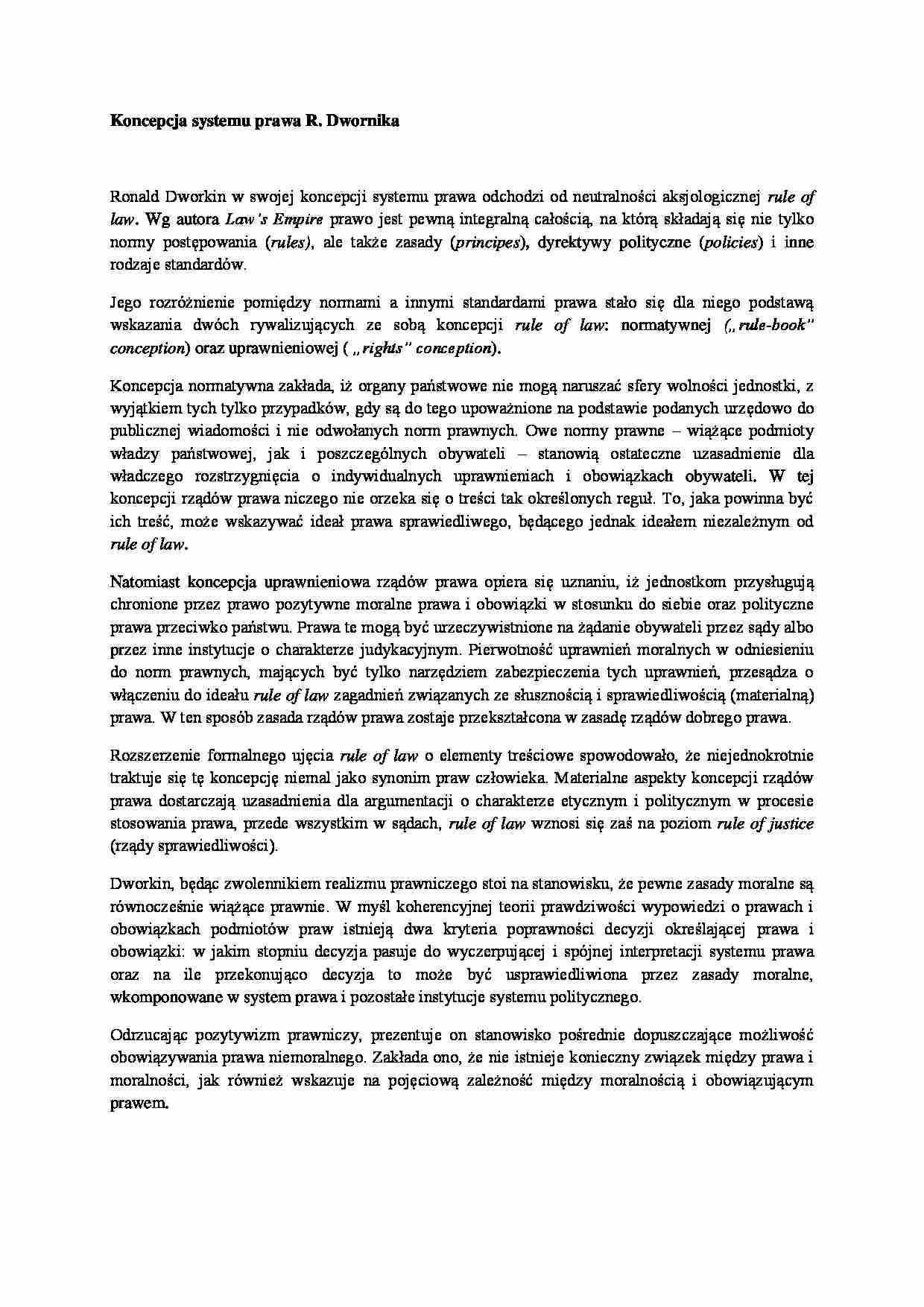 R. Dworkin - koncepcja systemu prawa  - omówienie - strona 1