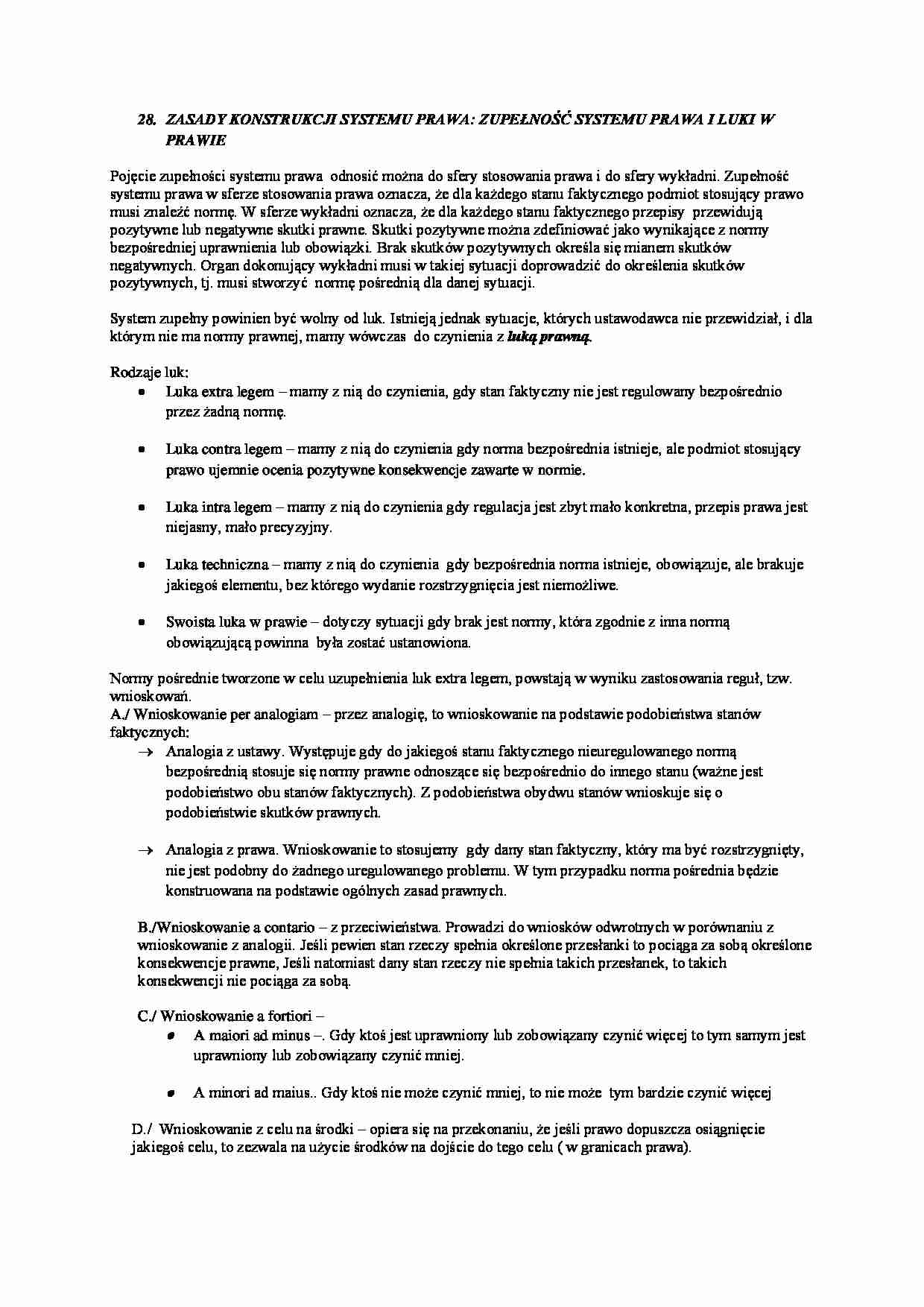 Zupełność systemu prawa i luki w prawie - strona 1