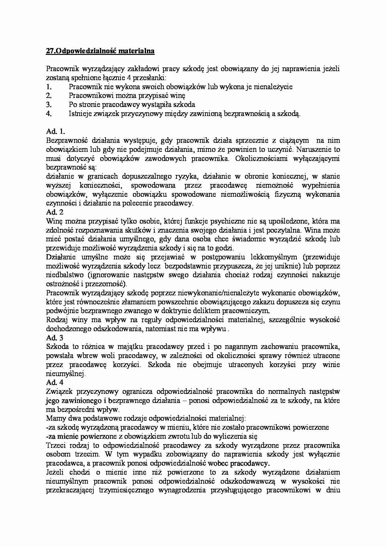 Odpowiedzialność materialna pracownika - omówienie - strona 1