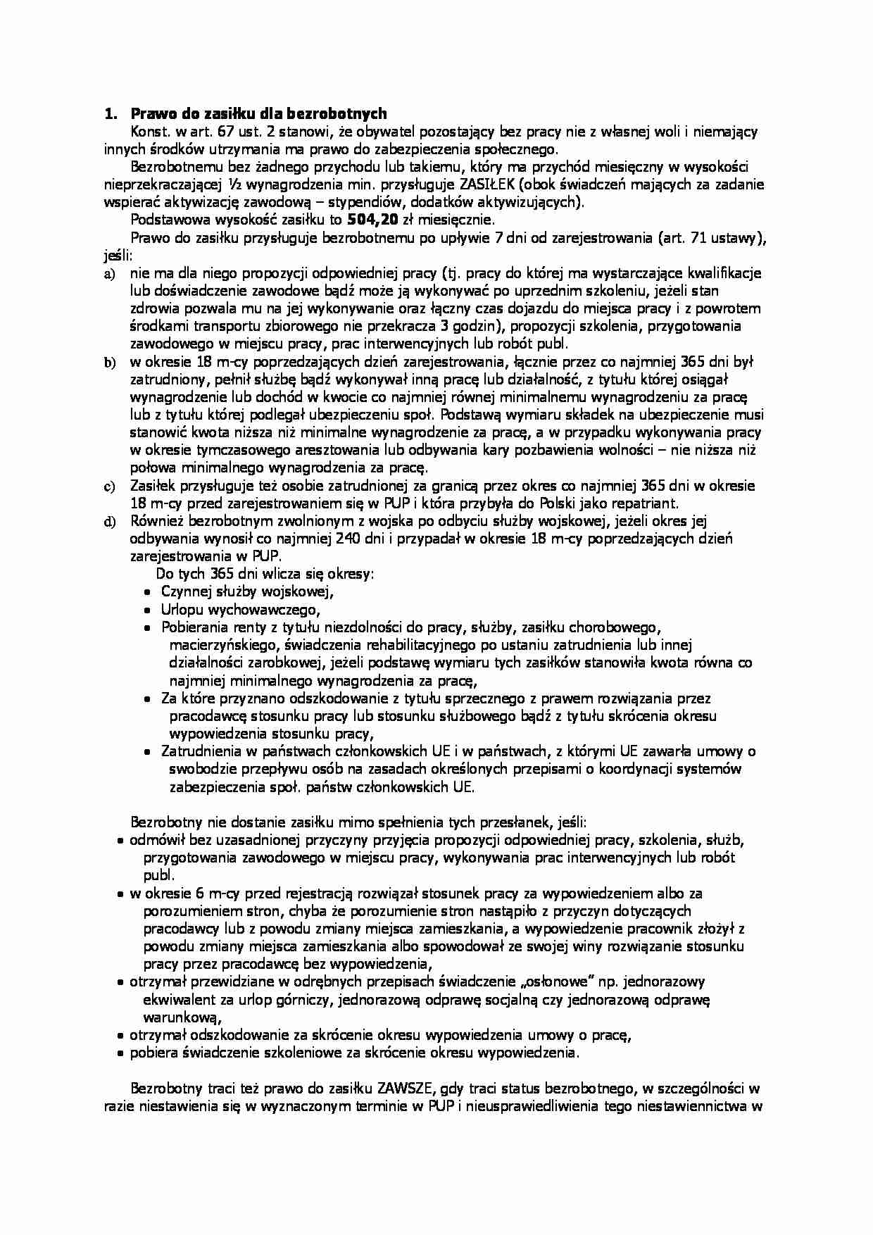 Prawo do zasiłku dla bezrobotnych - omówienie - strona 1