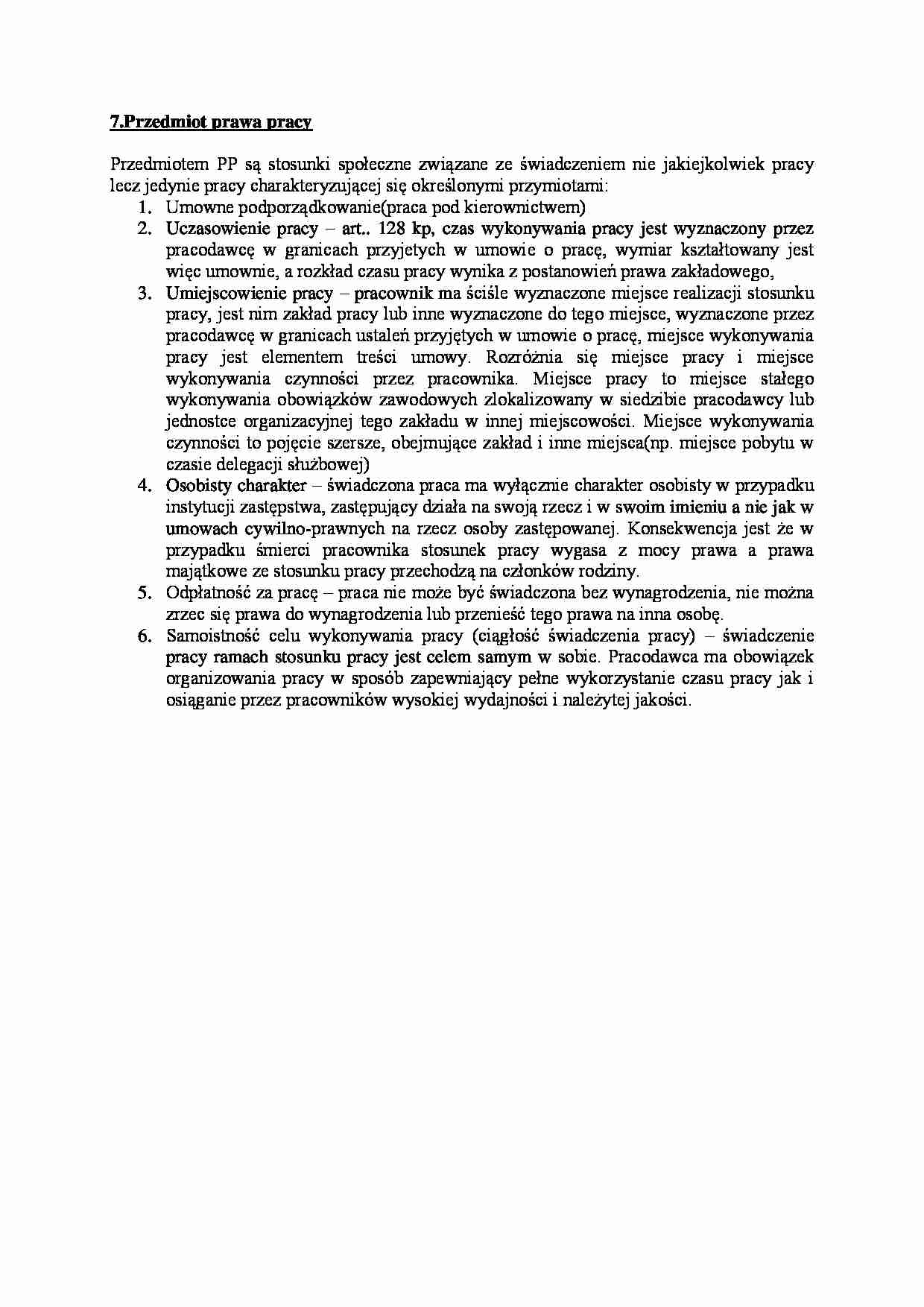 Przedmiot prawa pracy - omówienie - strona 1