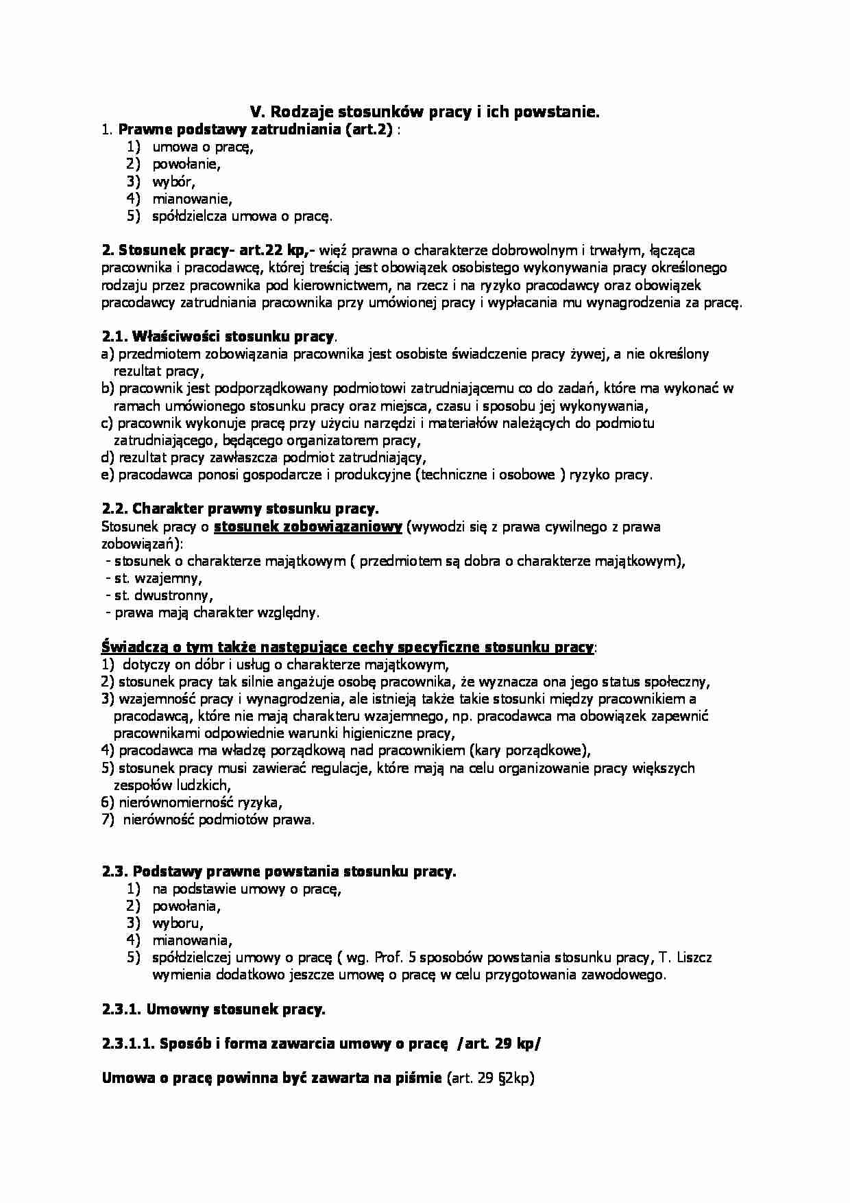 Rodzaje stosunków pracy - omówienie - strona 1