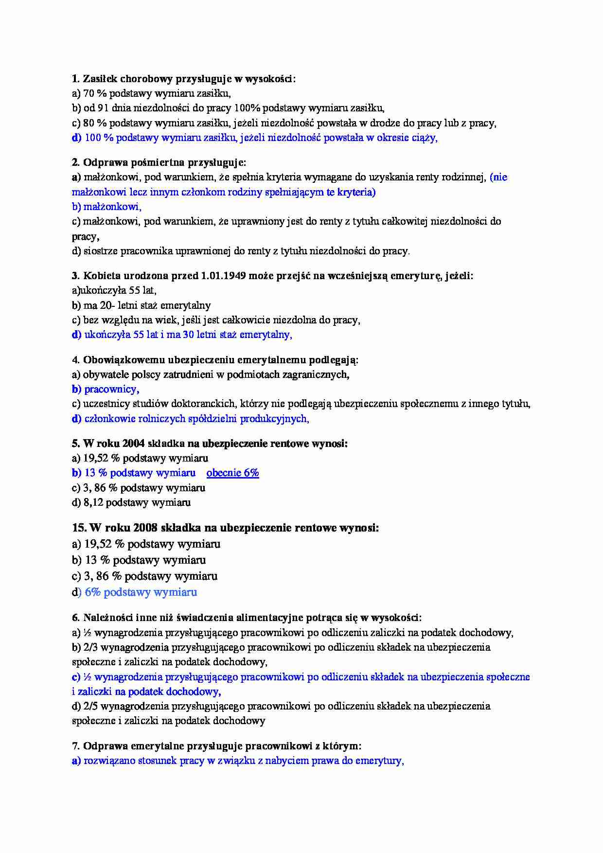 Prawo pracy - przykładowy test 6 - strona 1