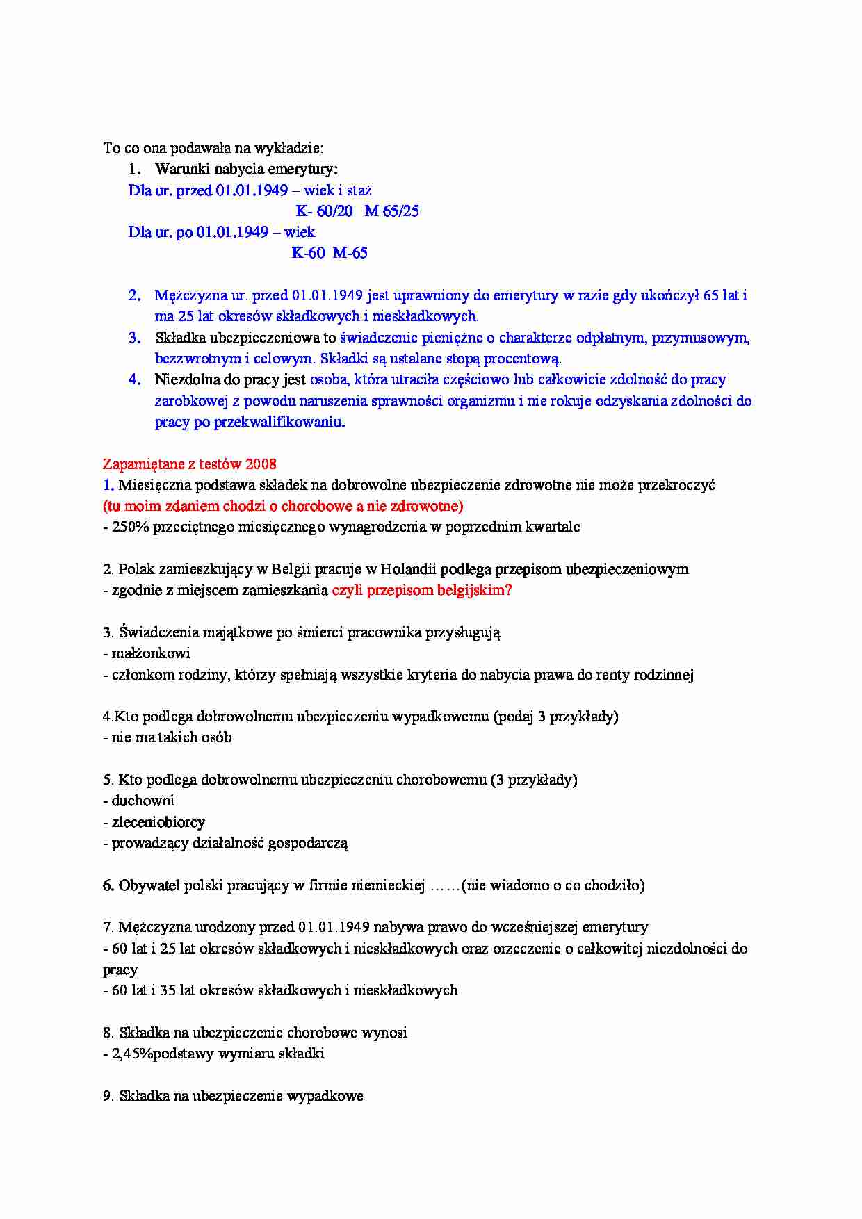 Prawo pracy - przykładowy test 8 - strona 1