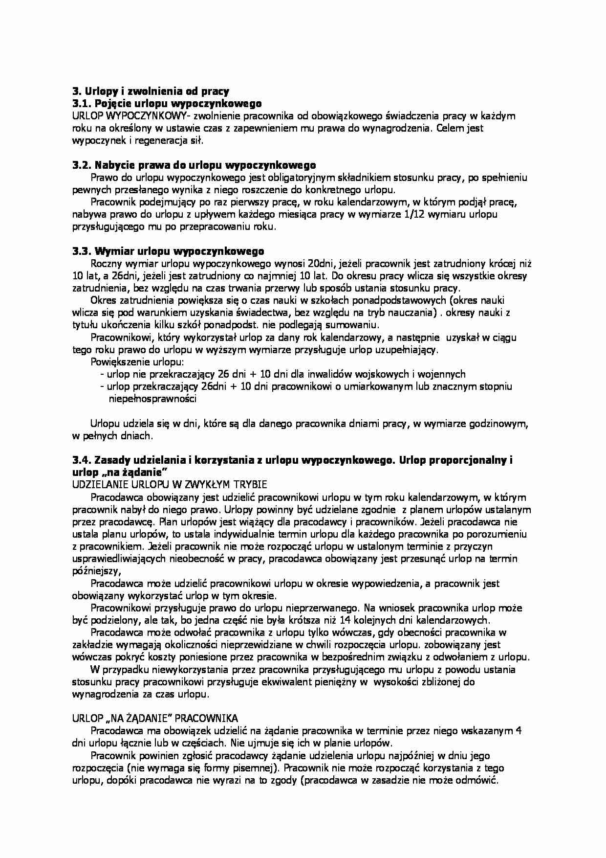 Urlopy i zwolnienia z pracy - wykład - strona 1