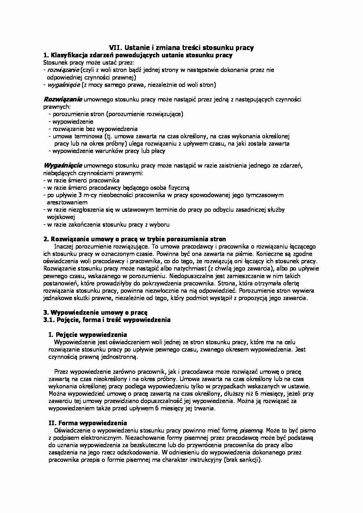 Ustanie i zmiana treści stosunku pracy - omówienie - strona 1