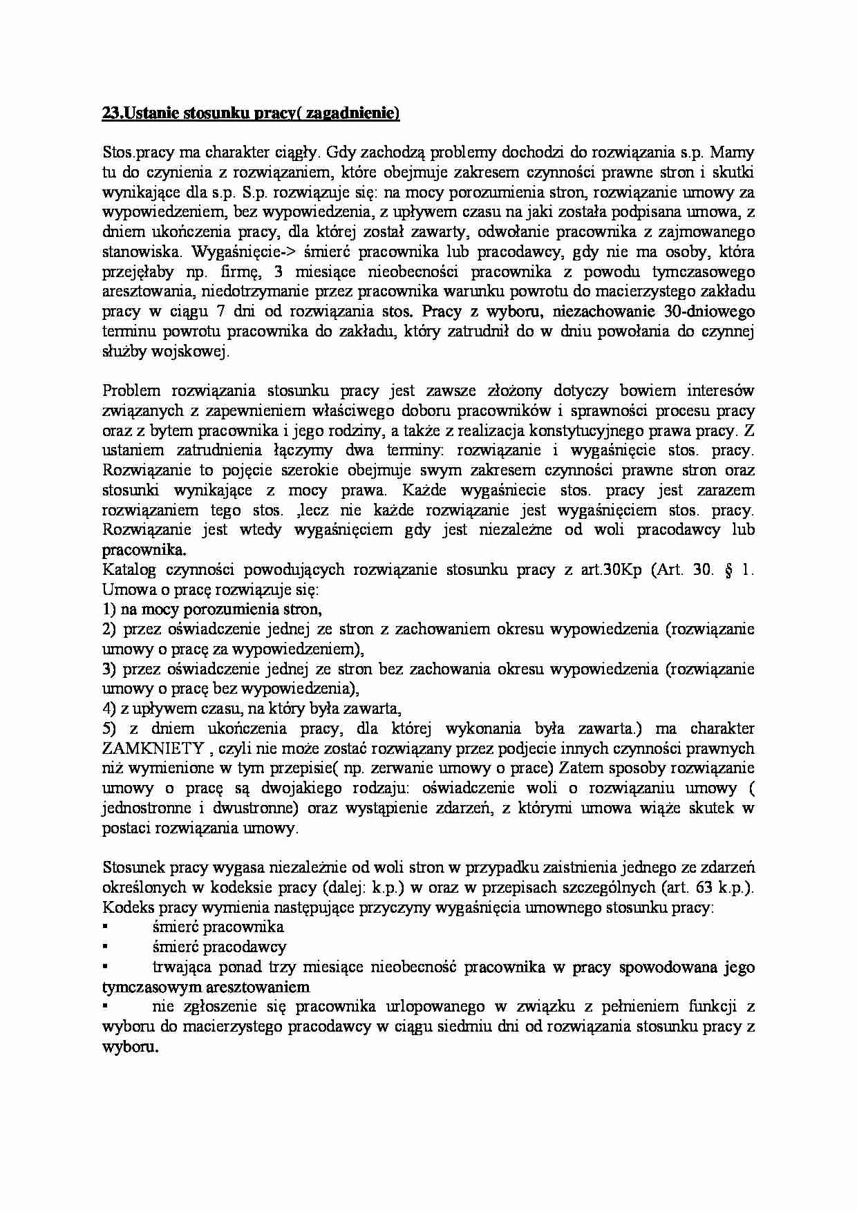 ustanie stosunku pracy  - omówienie - strona 1