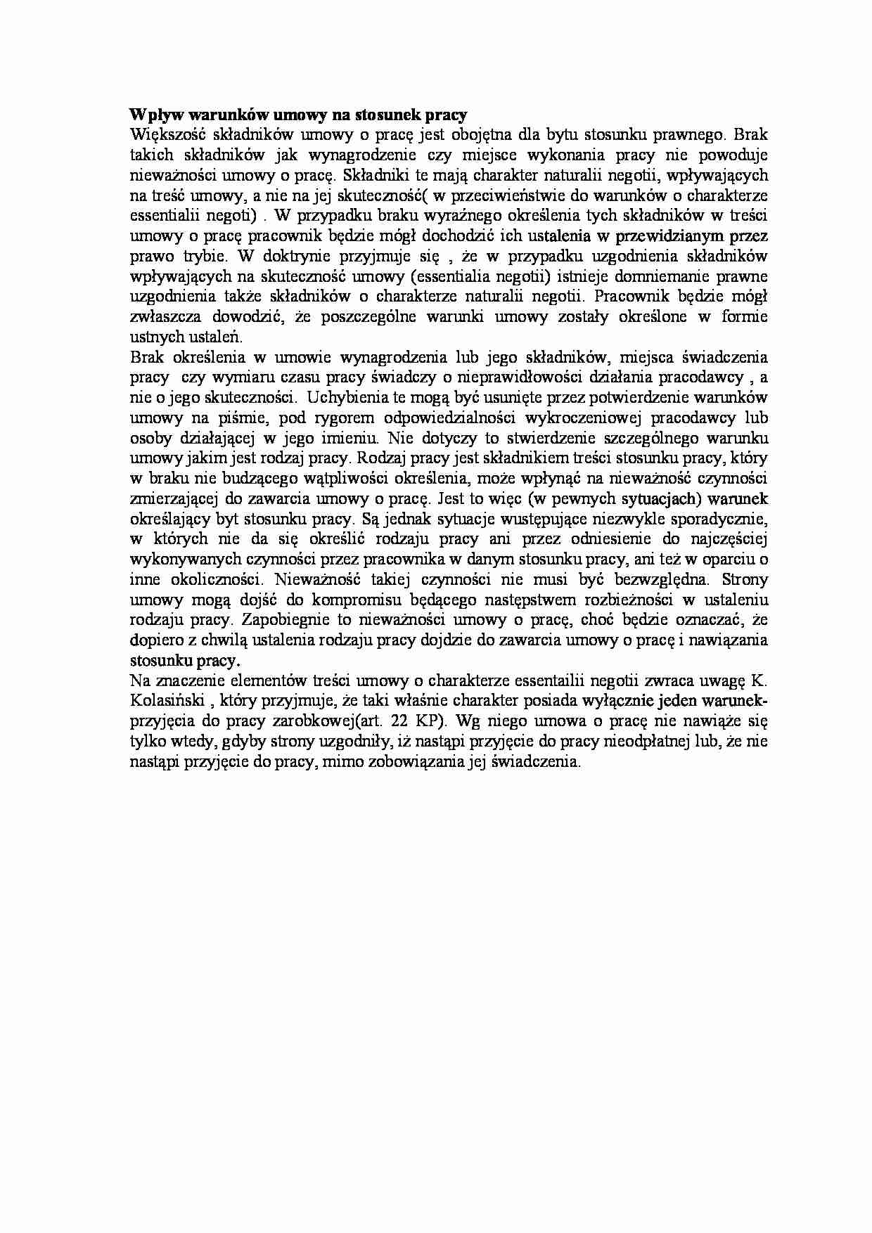 Epływ warunków umowy na  stosunek pracy - wykład - strona 1