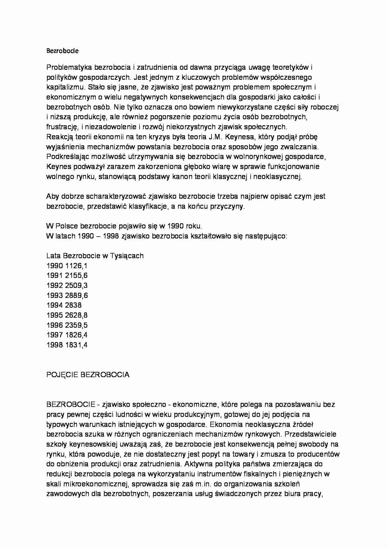 Bezrobocie - pojęcie, przyczyny-opracowanie - strona 1