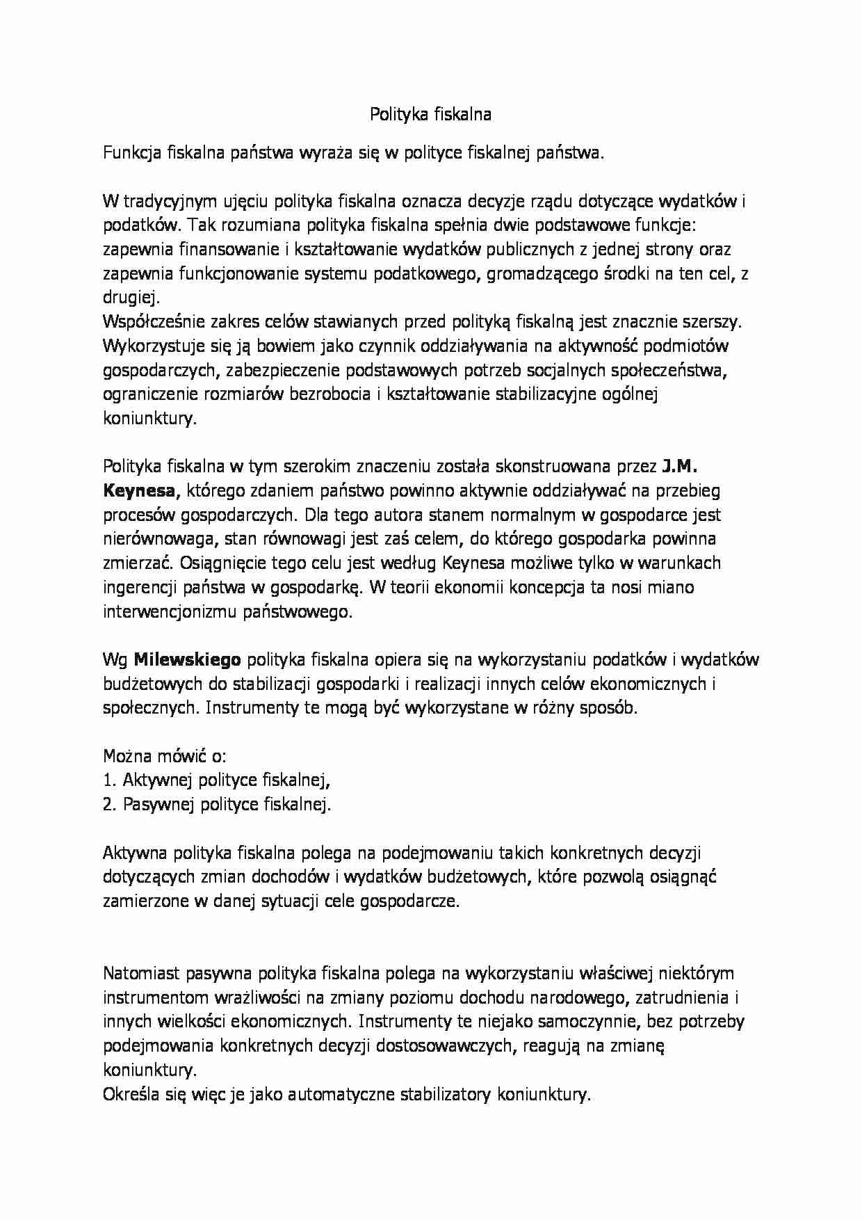 Polityka fiskalna państwa-opracowanie - strona 1