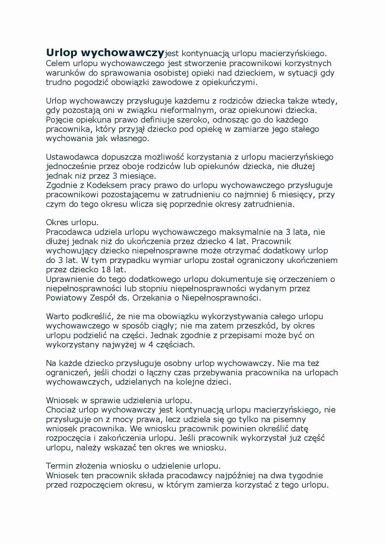 Urlop wychowawczy-opracowanie - strona 1
