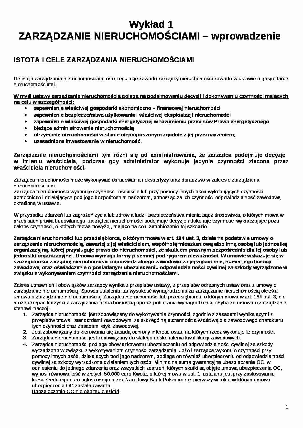 Zarządzanie nieruchomościami - wprowadzenie - strona 1