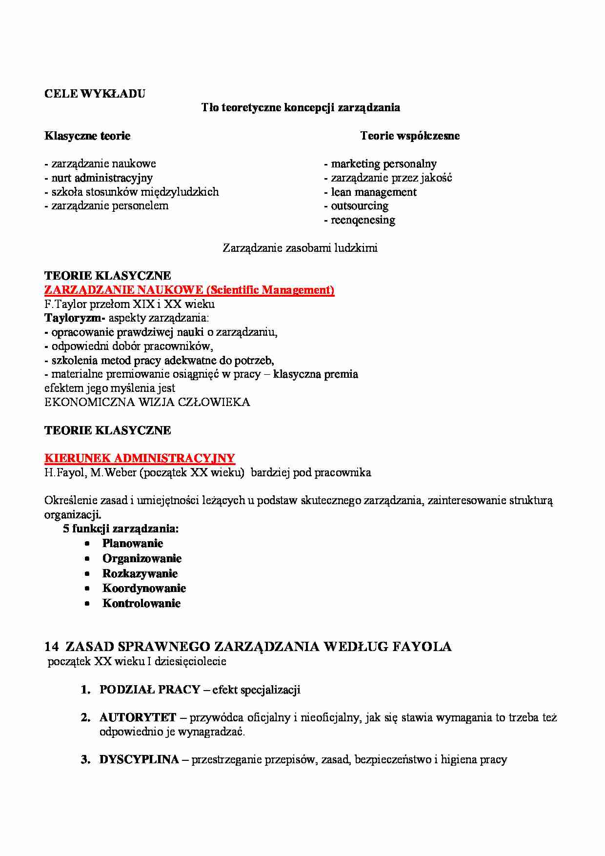 Tło teoretyczne koncepcji zarządzania-opracowanie - strona 1