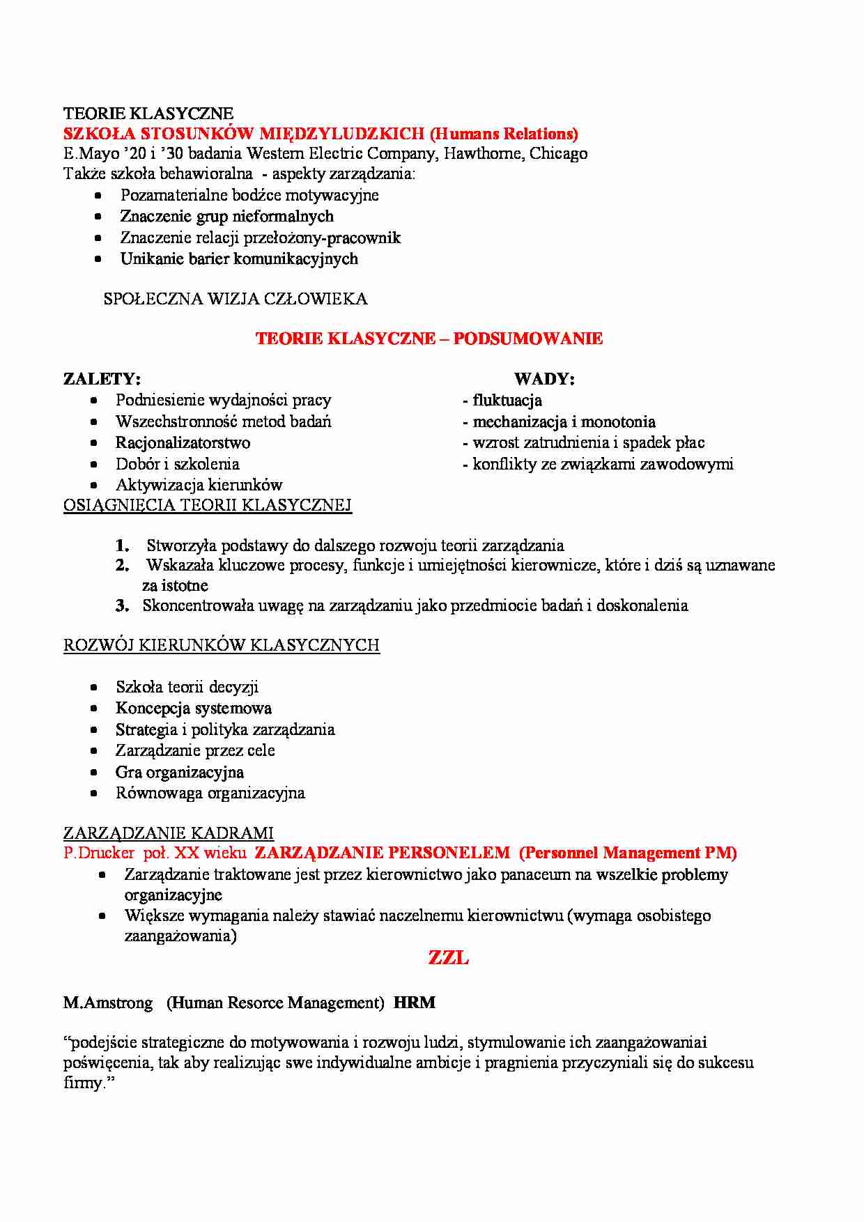 Teorie klasyczne-opracowanie - strona 1