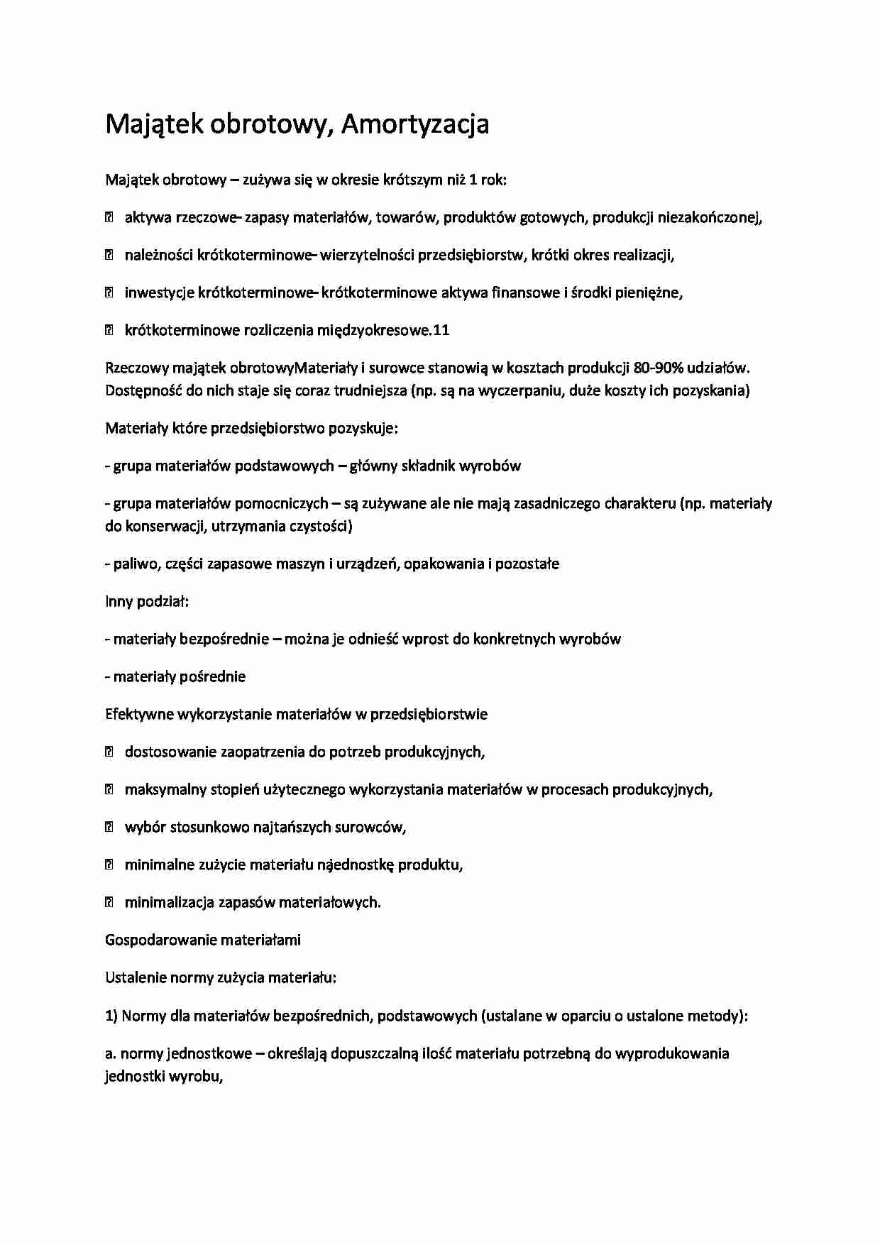 Majątek obrotowy-opracowanie - Amortyzacja - strona 1