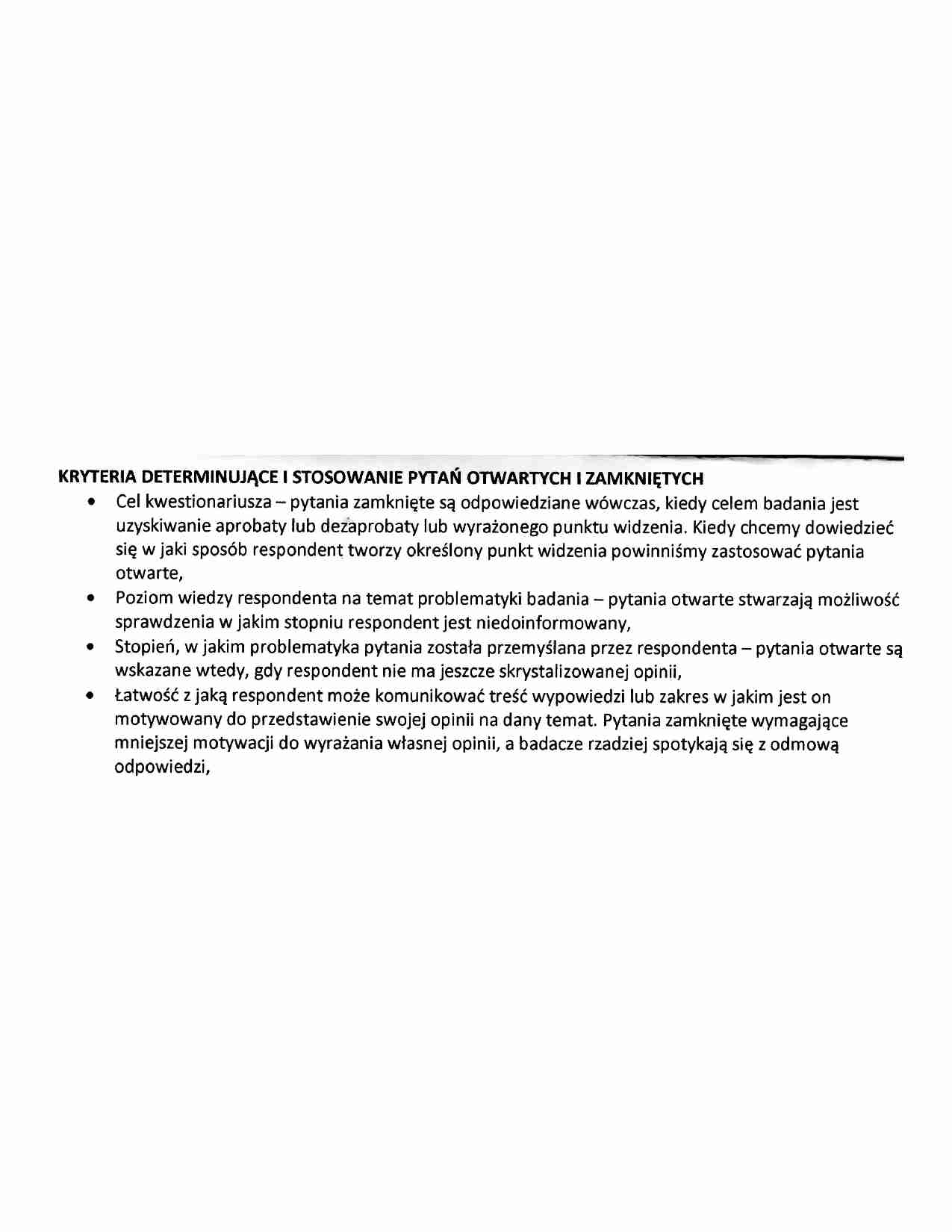Kryteria determinujące stosowanie pytań otwartych i zamkniętych-opracowanie - strona 1