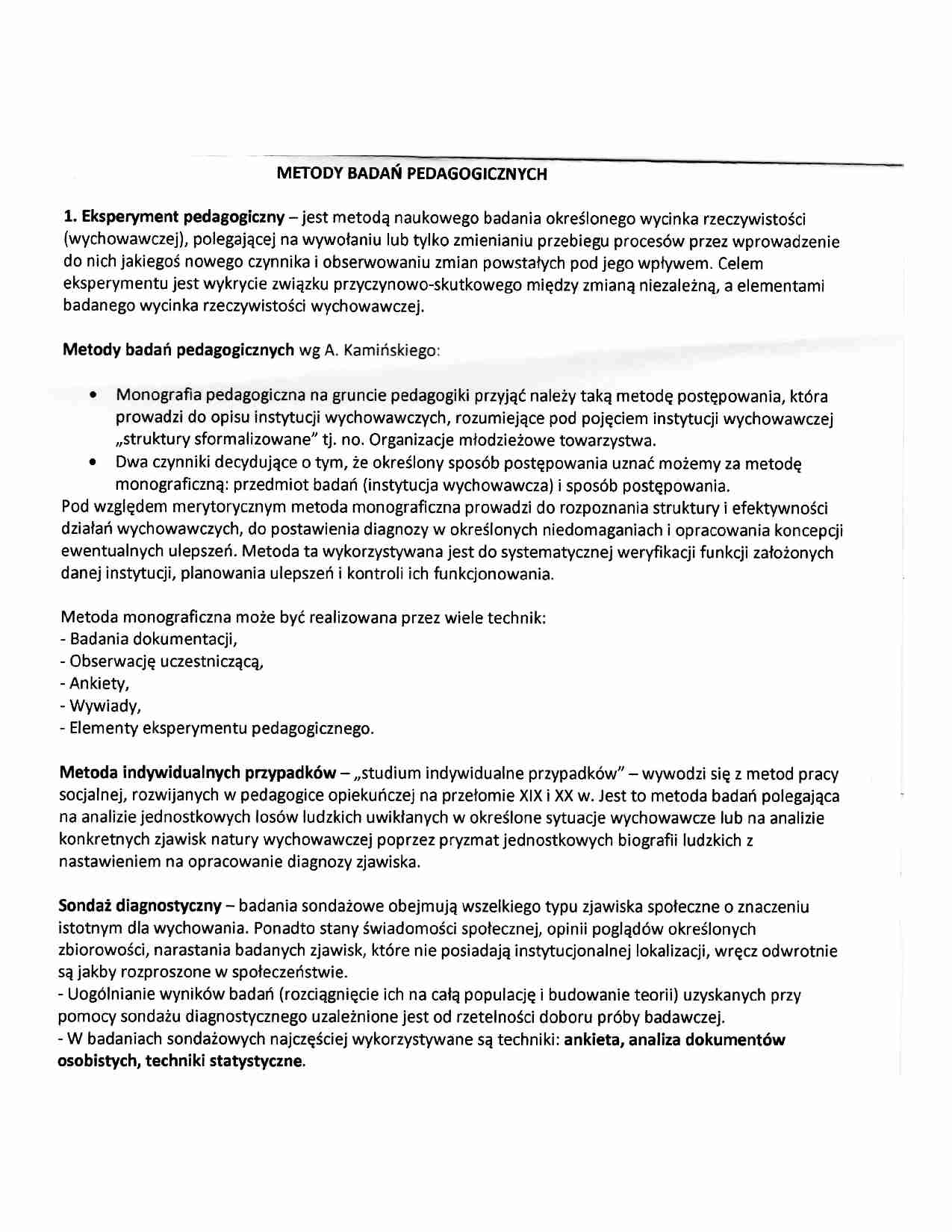 Metody badań pedagogicznych-opracowanie - strona 1