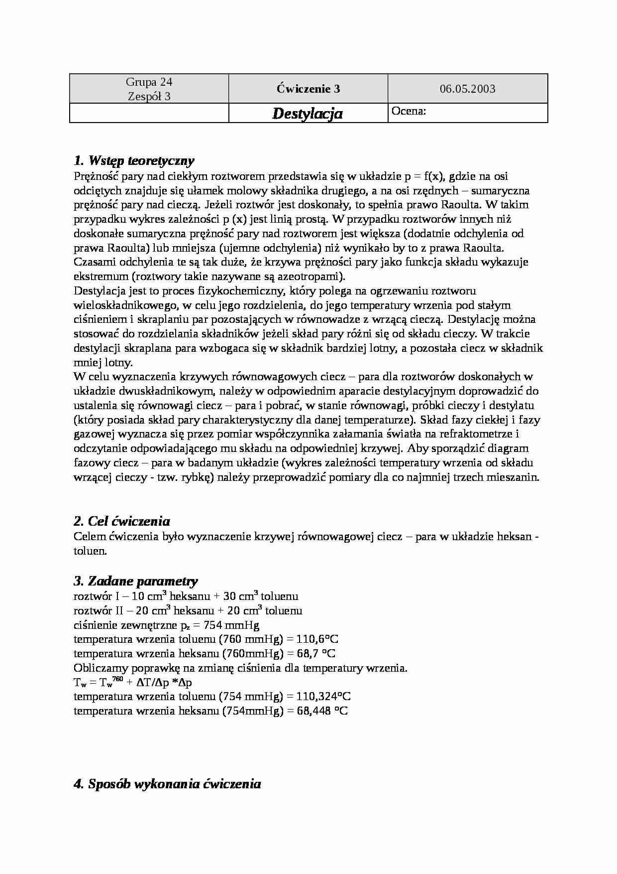 Destylacja - układ zeotropowy - omówienie - strona 1