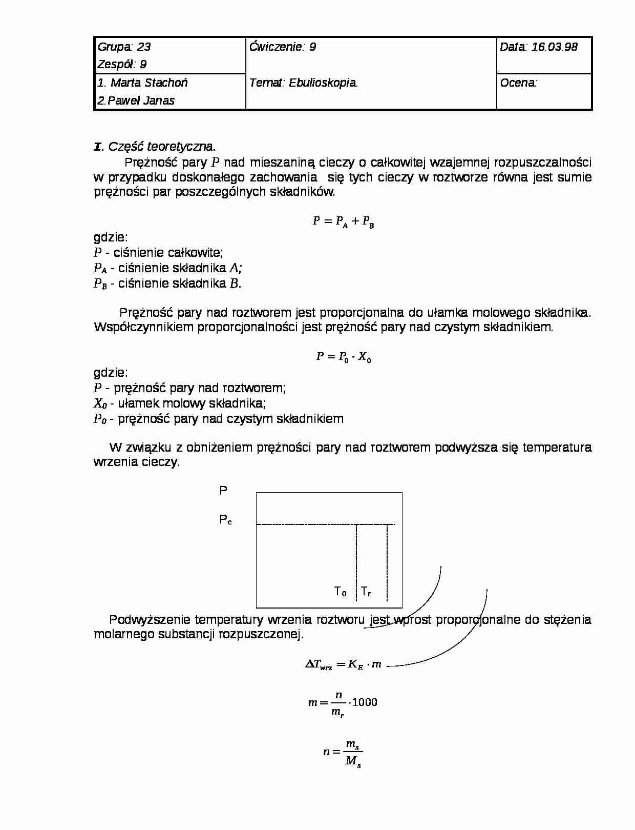 ebulioskopia - omówienie - Ciśnienie całkowite - strona 1