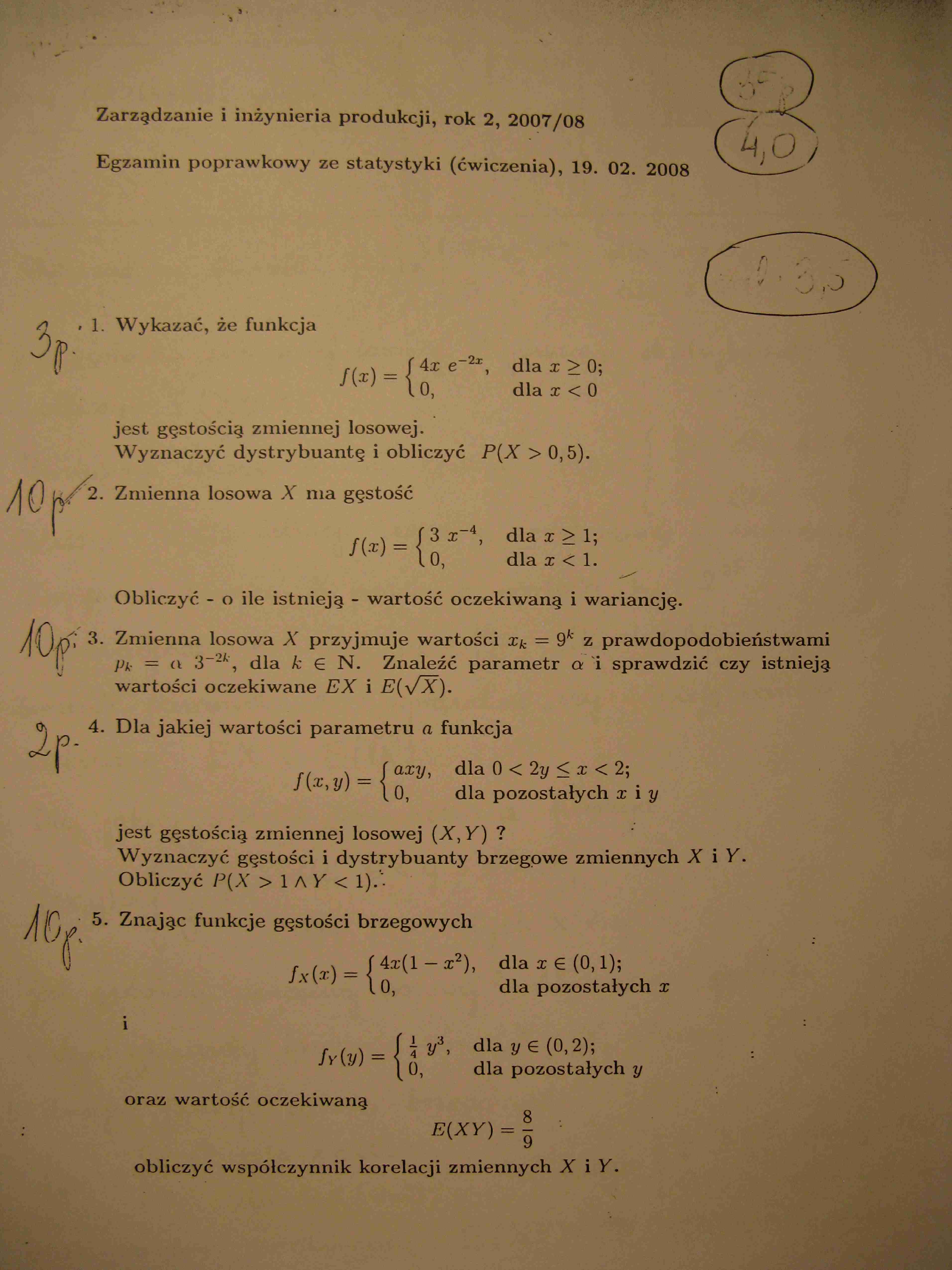 Satystyka przykładowy egzamin - strona 1