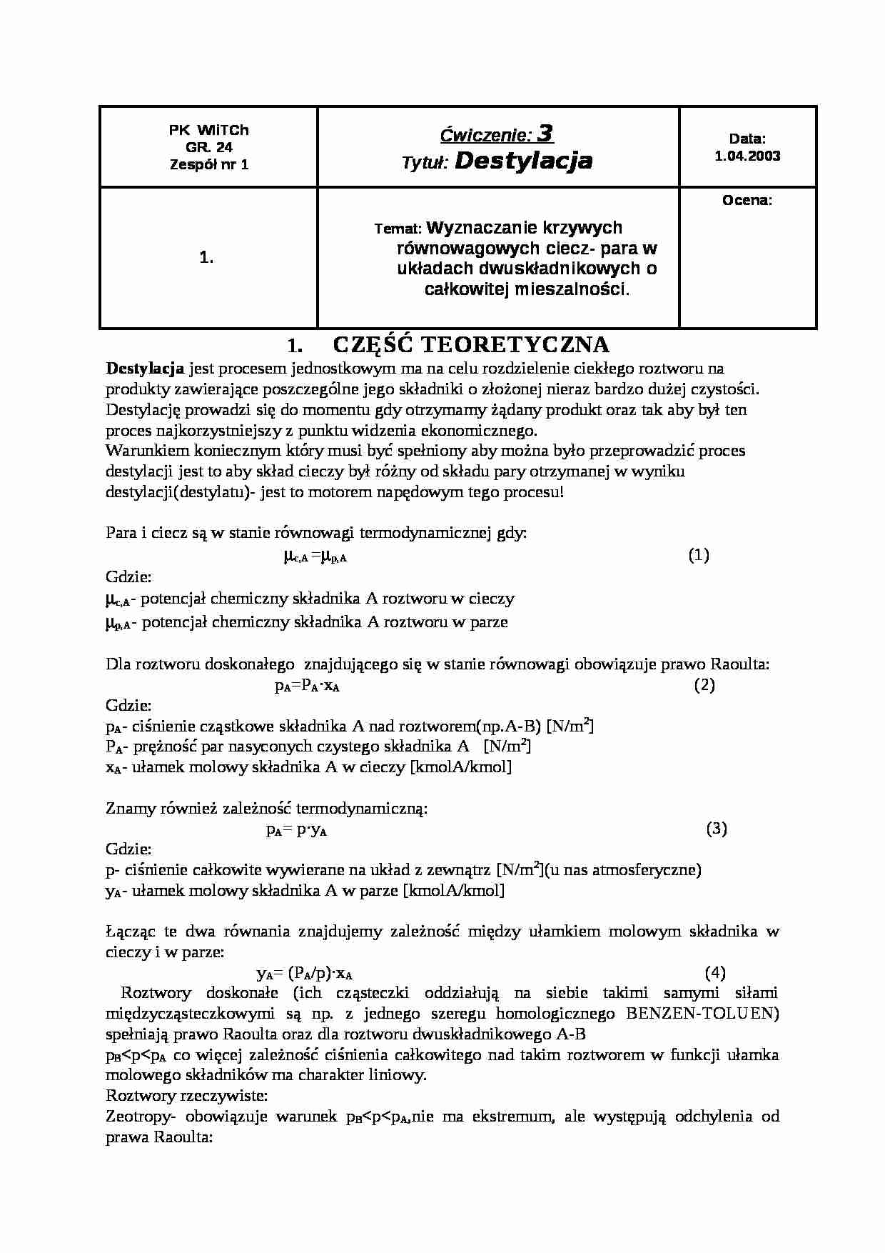 Destylacja - labolatorium  - strona 1
