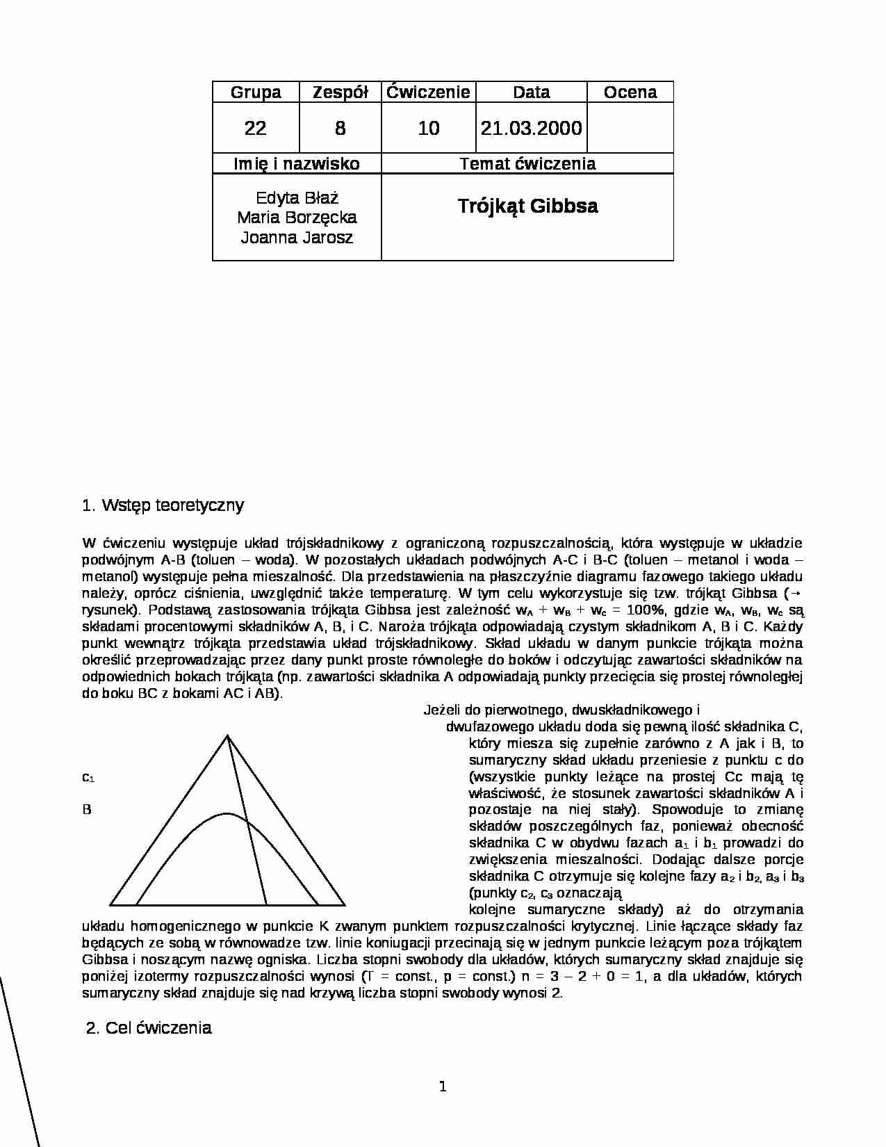 Trójkąt Gibbsa - ćwiczenie - strona 1