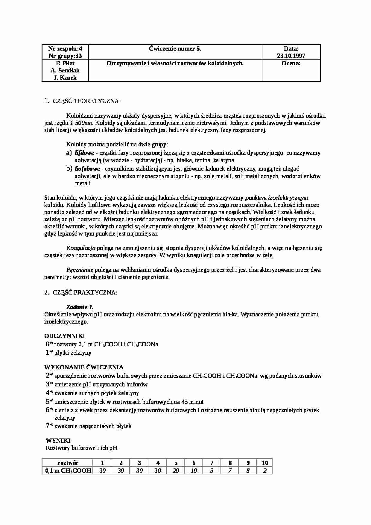 Otrzymywanie i własności roztworów koloidalnych - ćwiczenia - Odczynnik chemiczny - strona 1