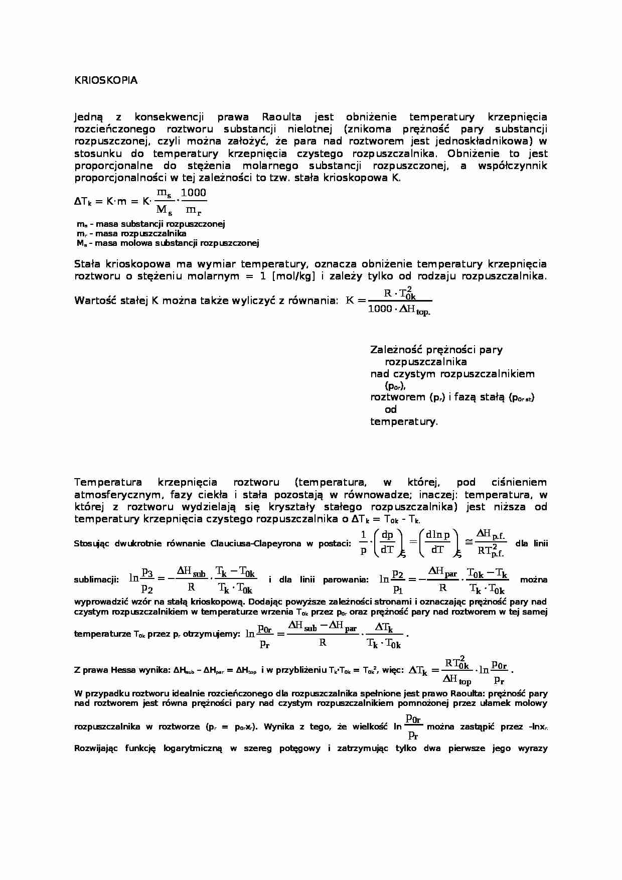 krioskopia - omówienie - Temperatura krzepnięcia roztworu  - strona 1