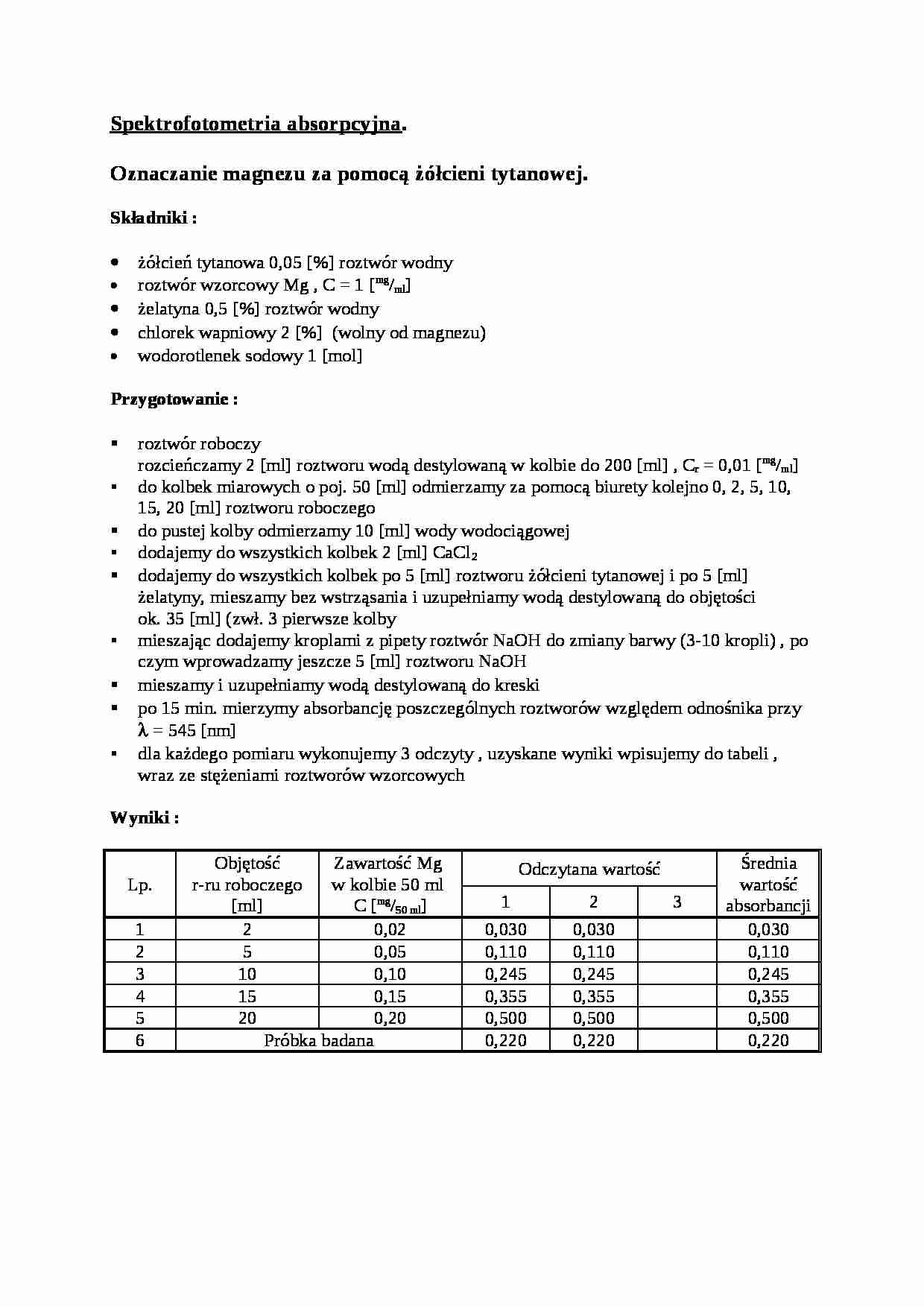 Spektrofotometria absorpcyjna - ćiczenia - strona 1