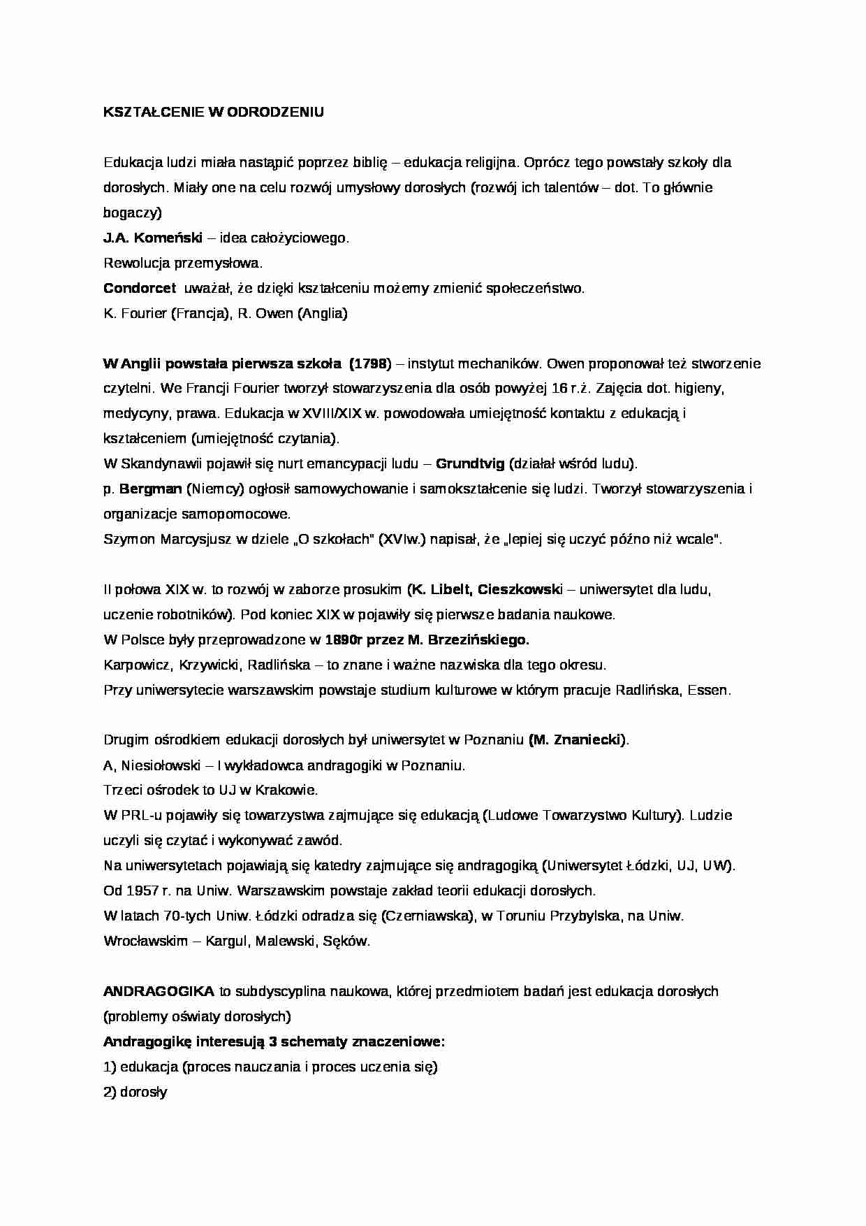 Kształcenie w odrodzeniu - omówienie - strona 1