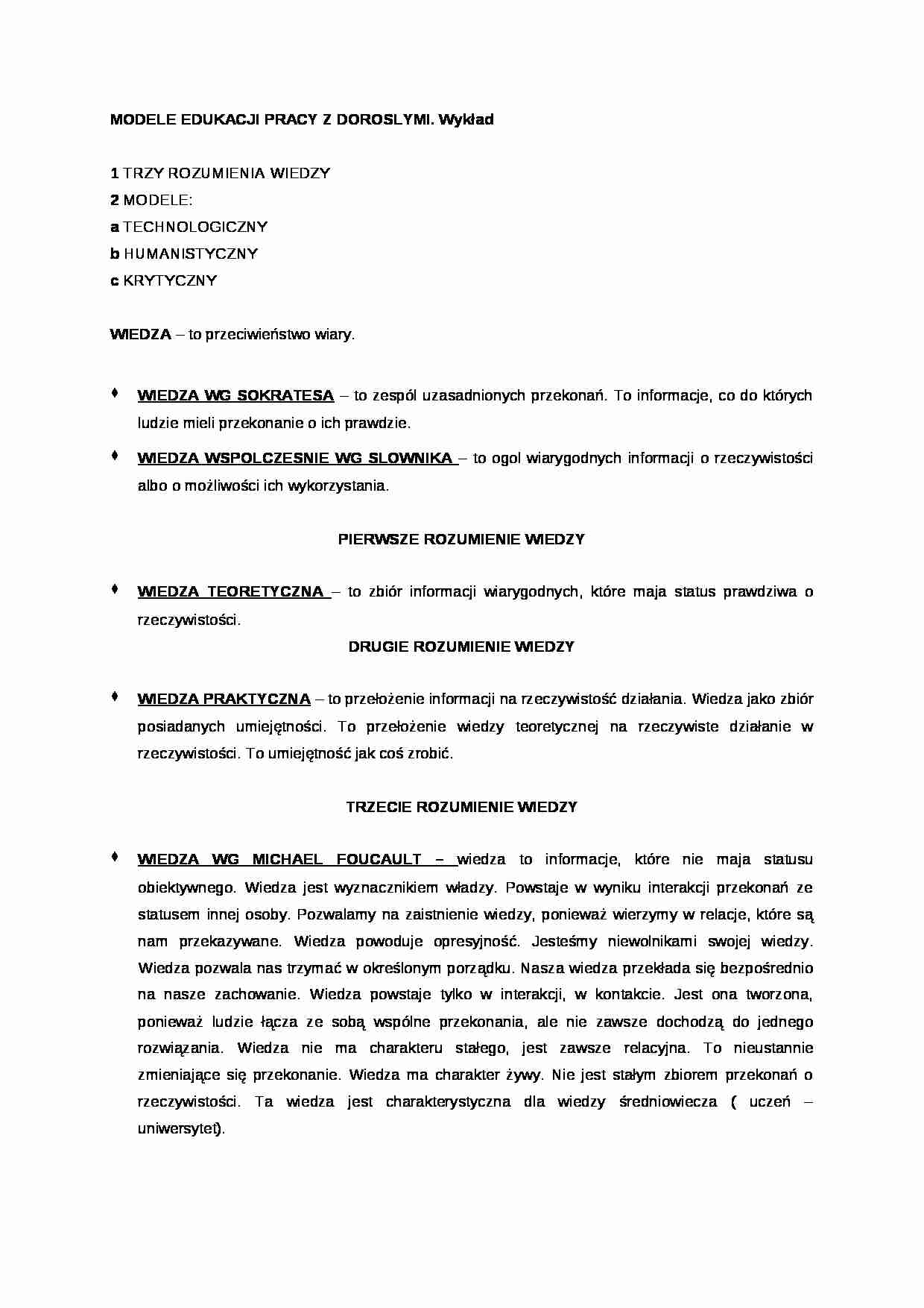 Modele edukacji pracy z dorosłymi - omówienie - strona 1