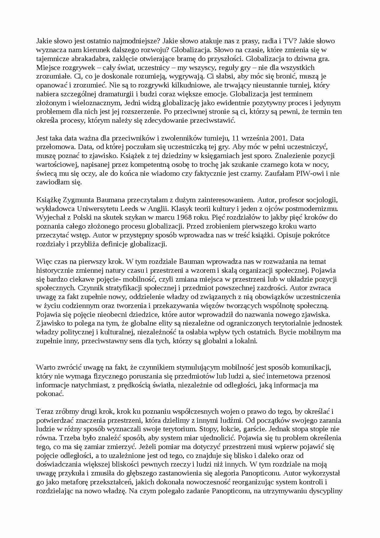 Bauman - Globalizacja - omówienie - strona 1