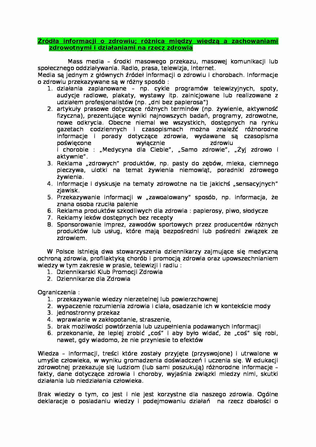 Źródła informacji o zdrowiu - omówienie - strona 1