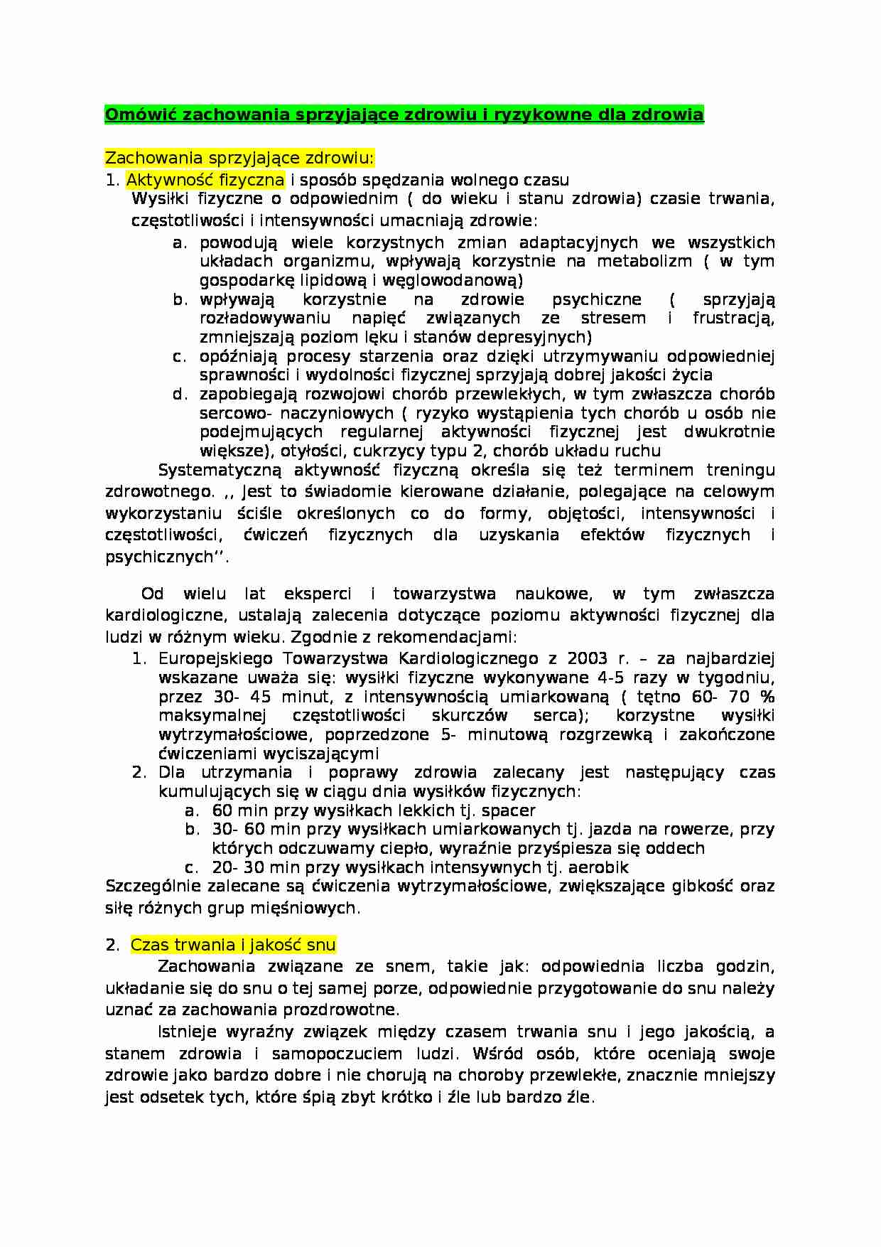 zachowania sprzyjające zdrowiu i ryzykowne dla zdrowia - omówienie - strona 1