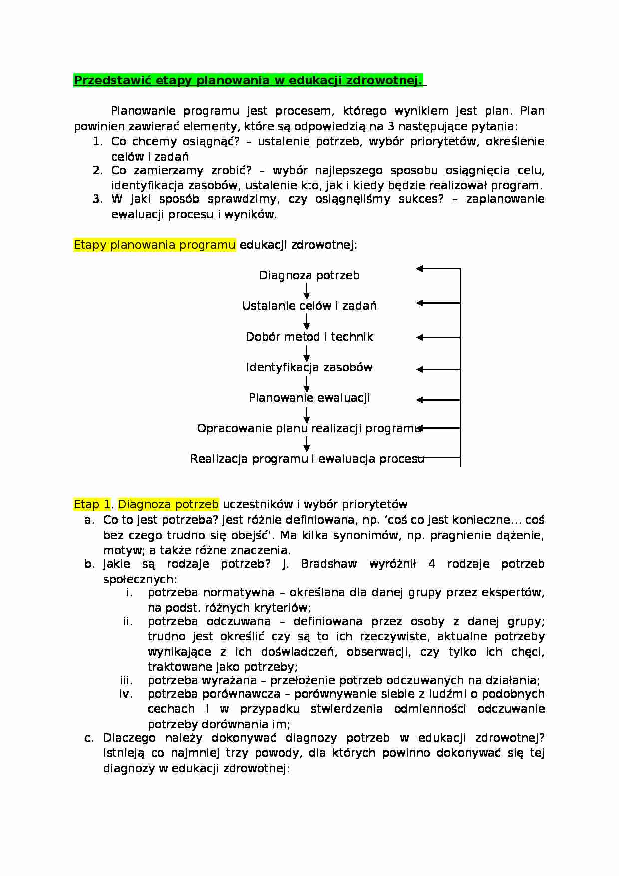 etapy planowania w edukacji zdrowotnej - omówienie - strona 1