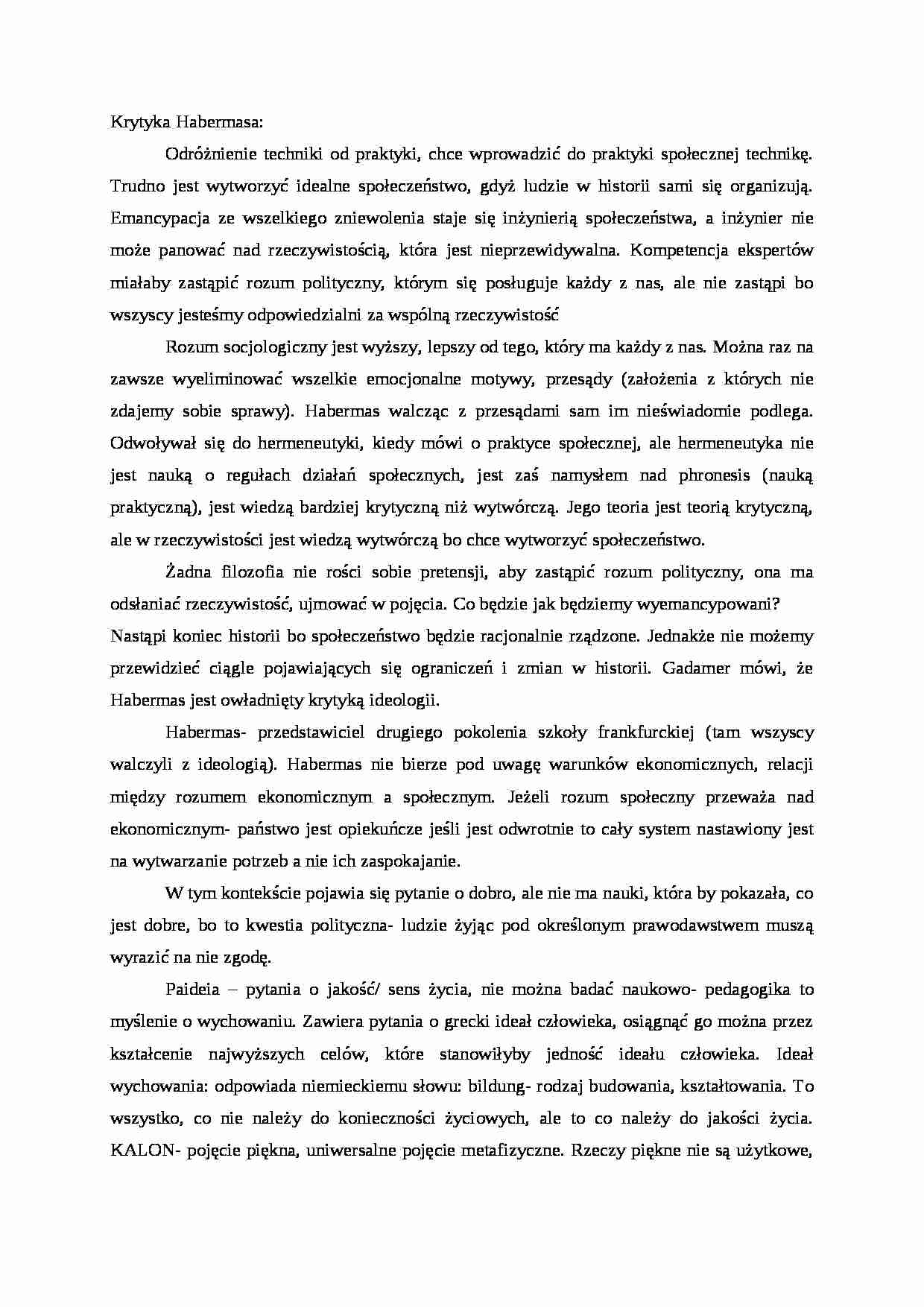 Krytyka Habermasa - omówienie - strona 1