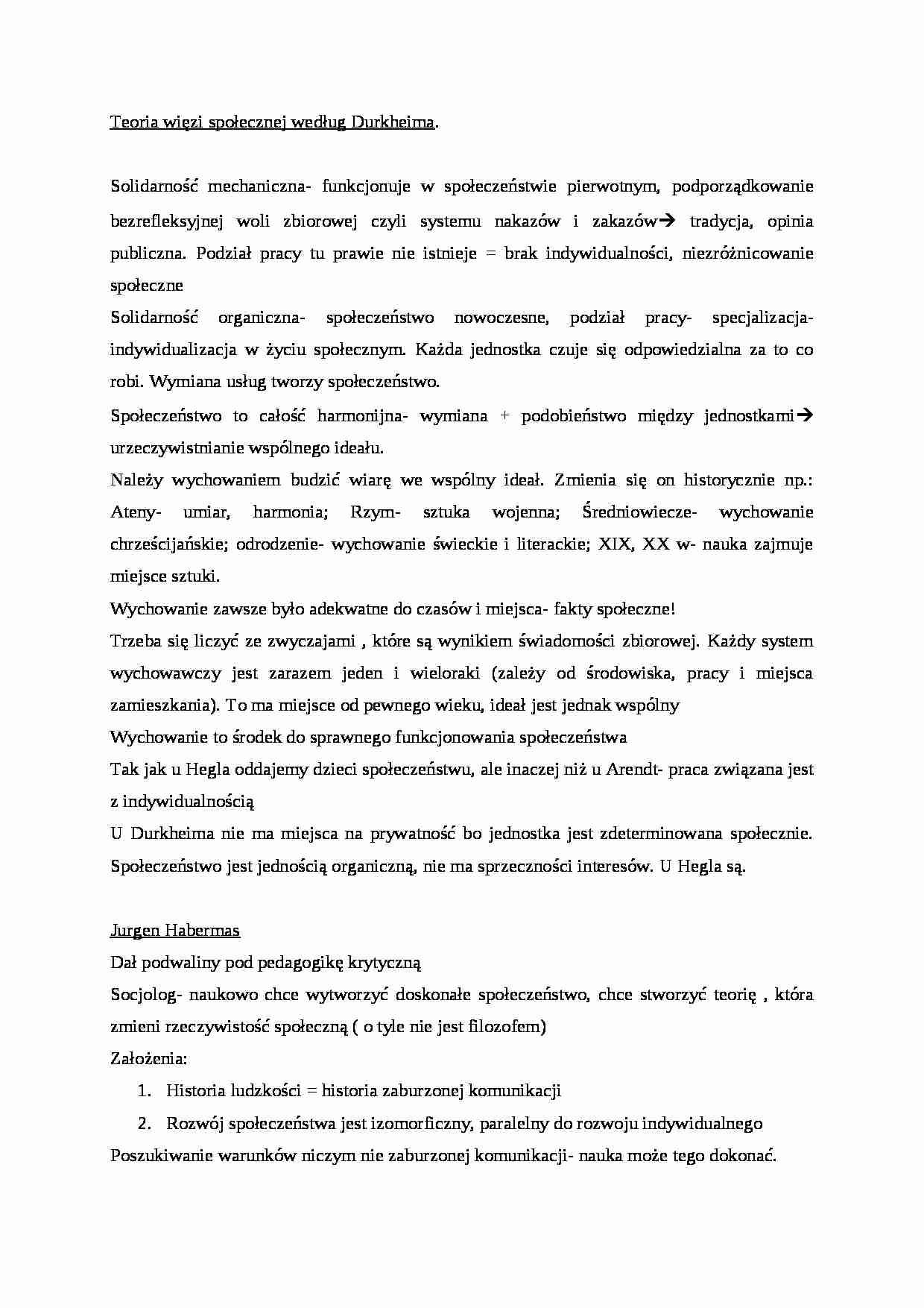 Teoria więzi społecznej według Durkheima - omówienie - strona 1