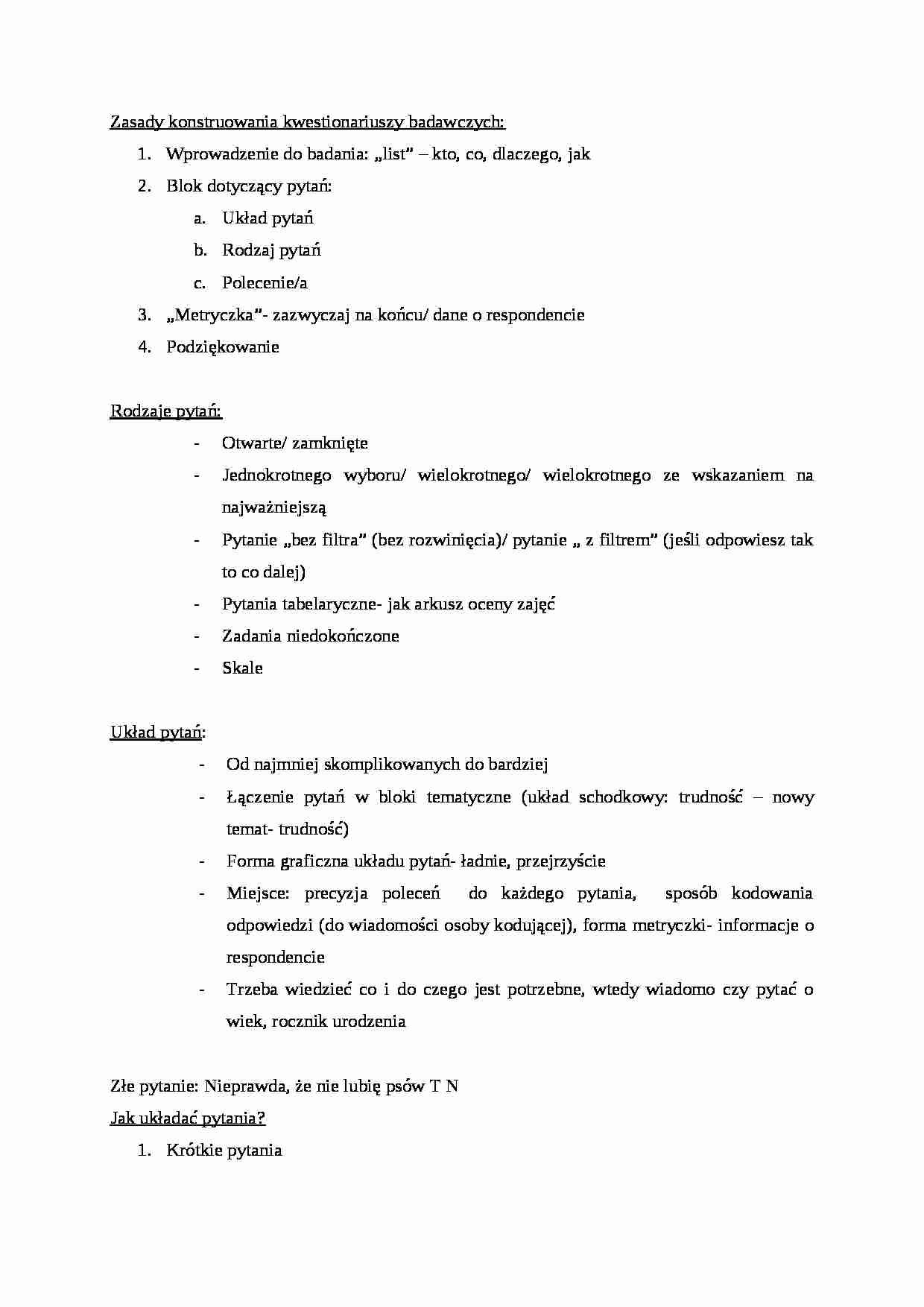 Zasady konstruowania kwestionariuszy badawczych - omówienie - strona 1