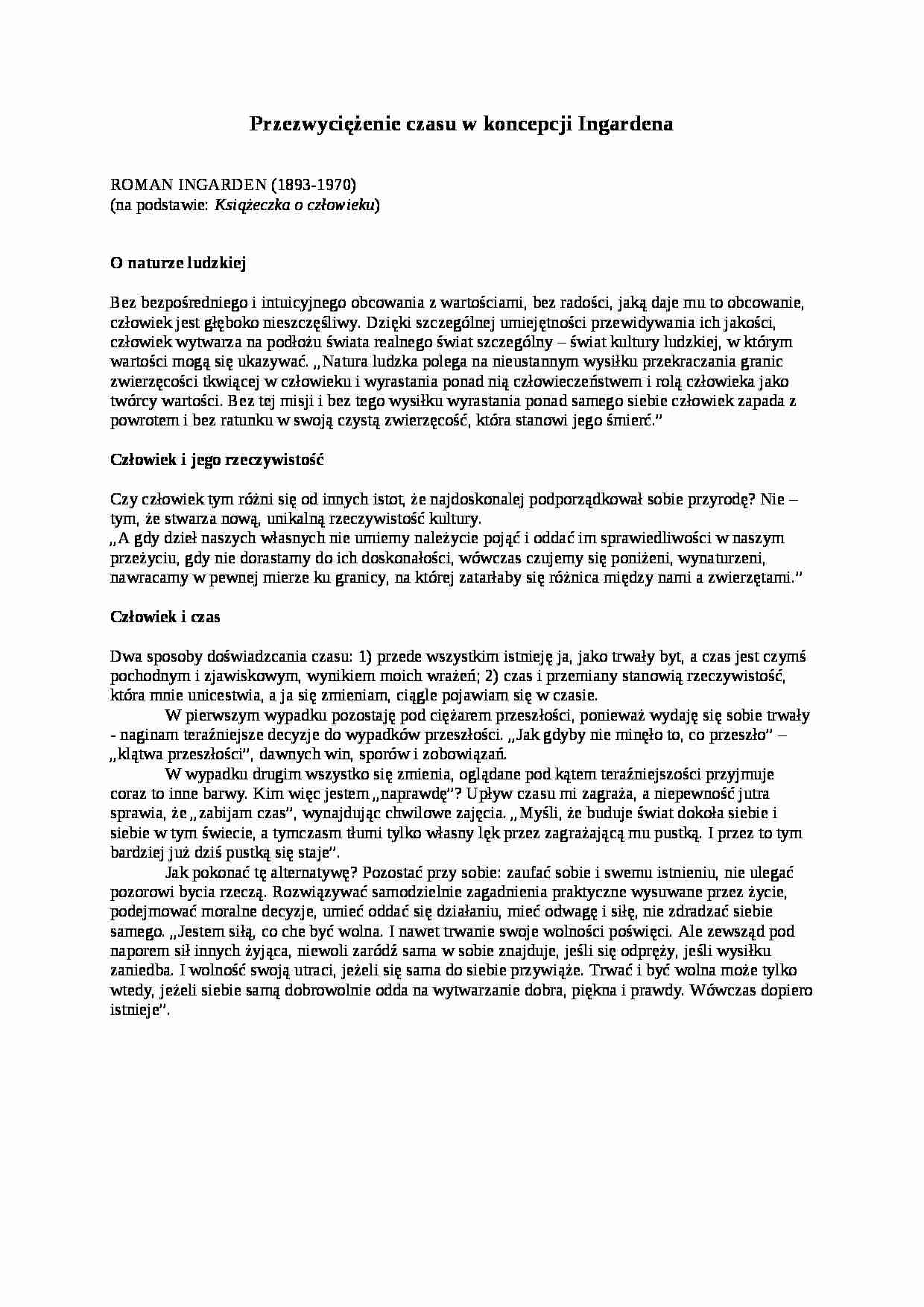 Przezwyciężenie czasu w koncepcji Ingardena - omówienie - strona 1