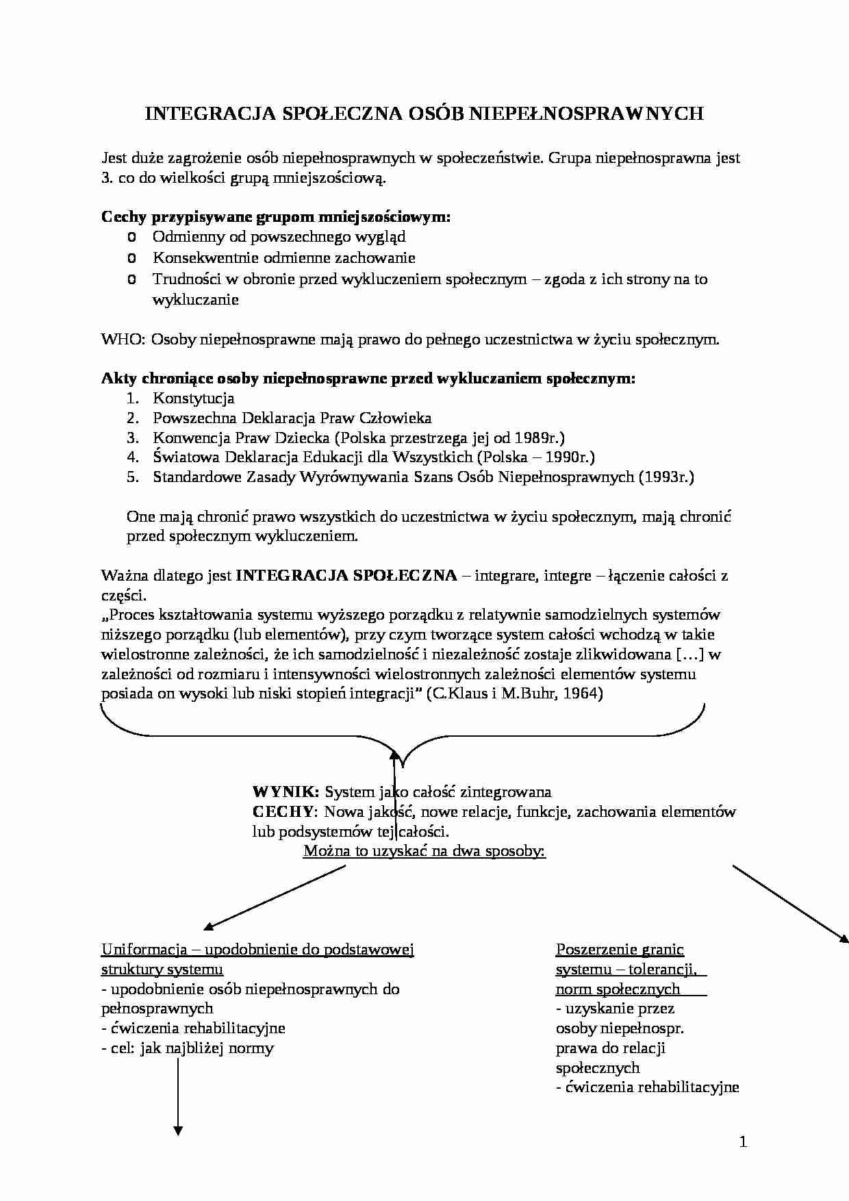 Integracja społeczna osób niepełnosprawnych - omówienie - strona 1