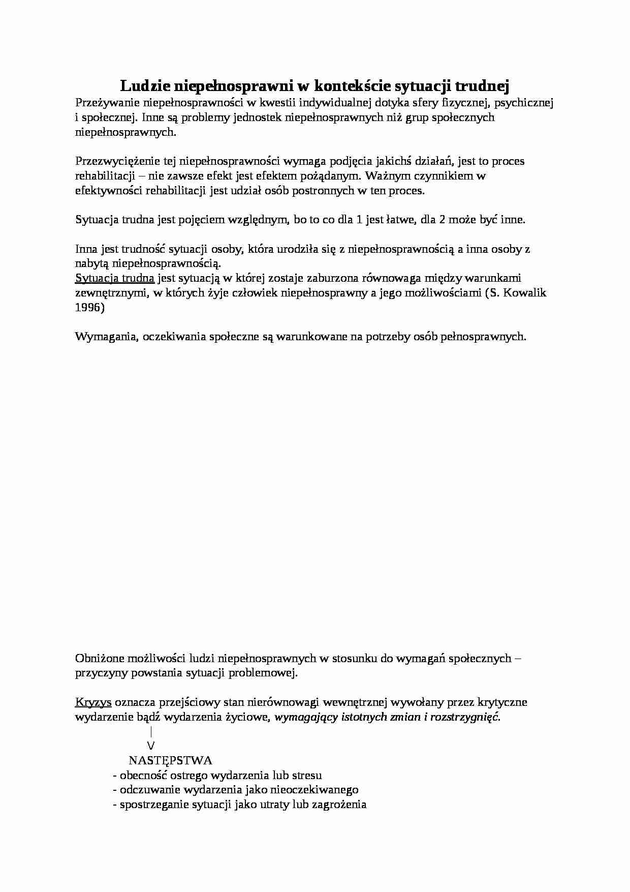 Ludzie niepełnosprawni w kontekście sytuacji trudnej - omówienie - strona 1