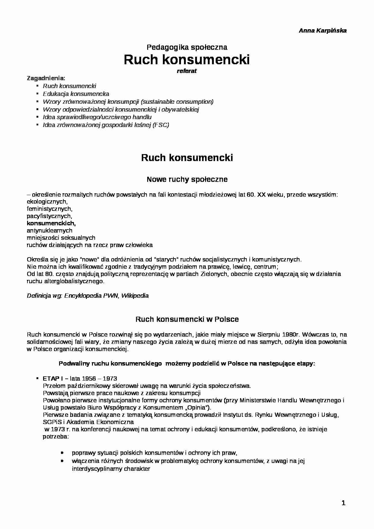 Ruch konsumencki - referat - strona 1