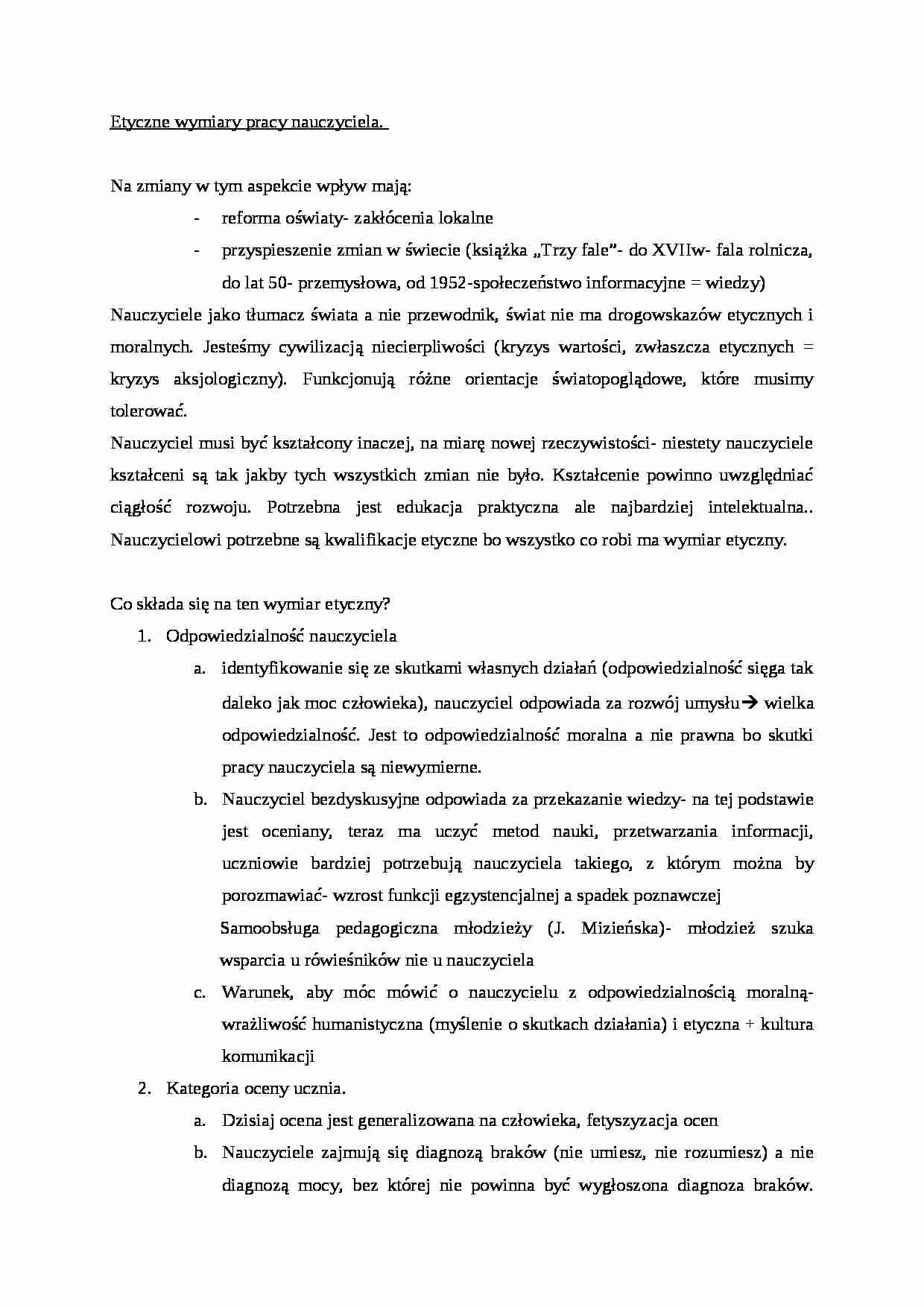 Etyczne wymiary pracy nauczyciela - omówienie - strona 1