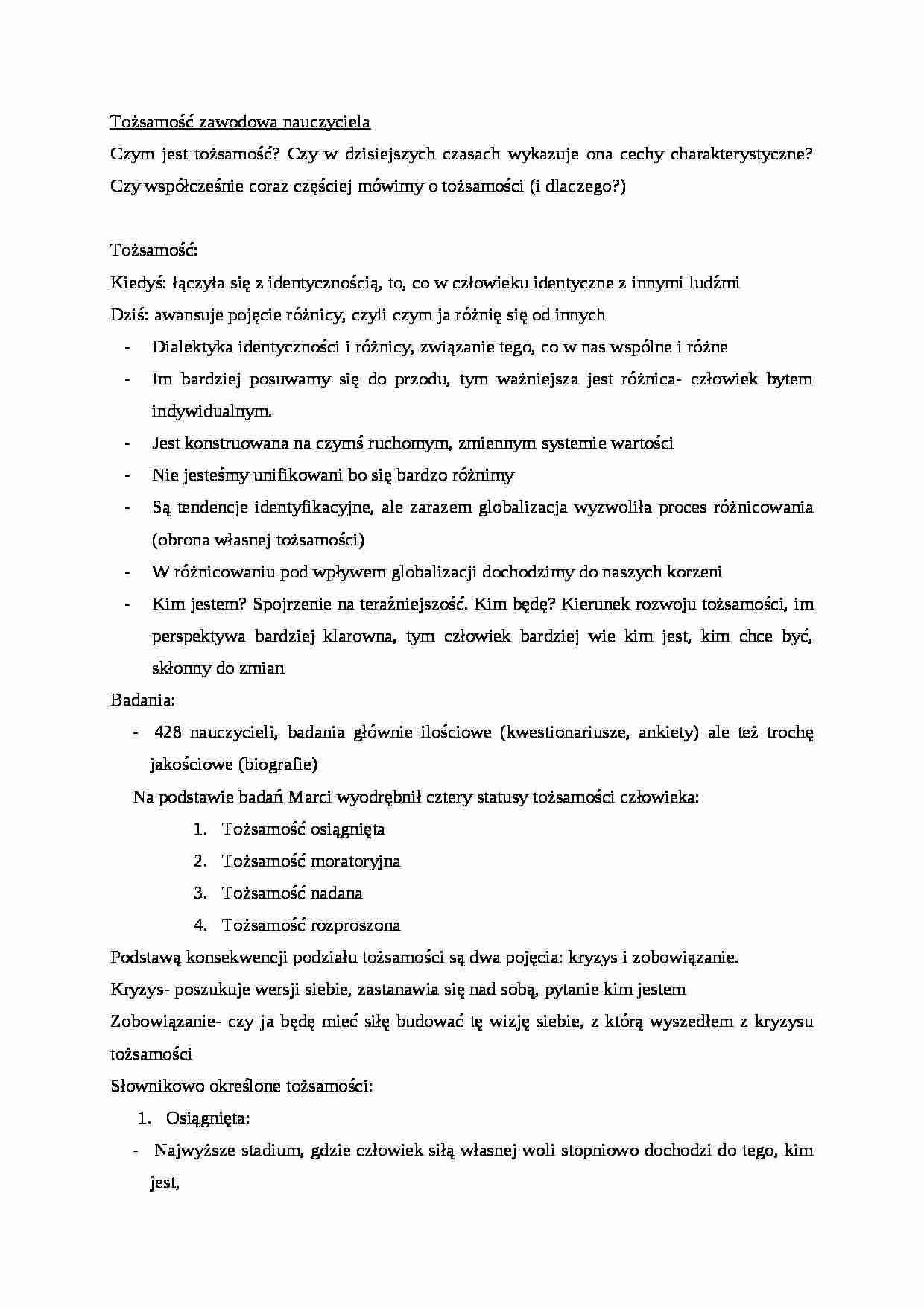 Tożsamość zawodowa nauczyciela - omówienie - strona 1